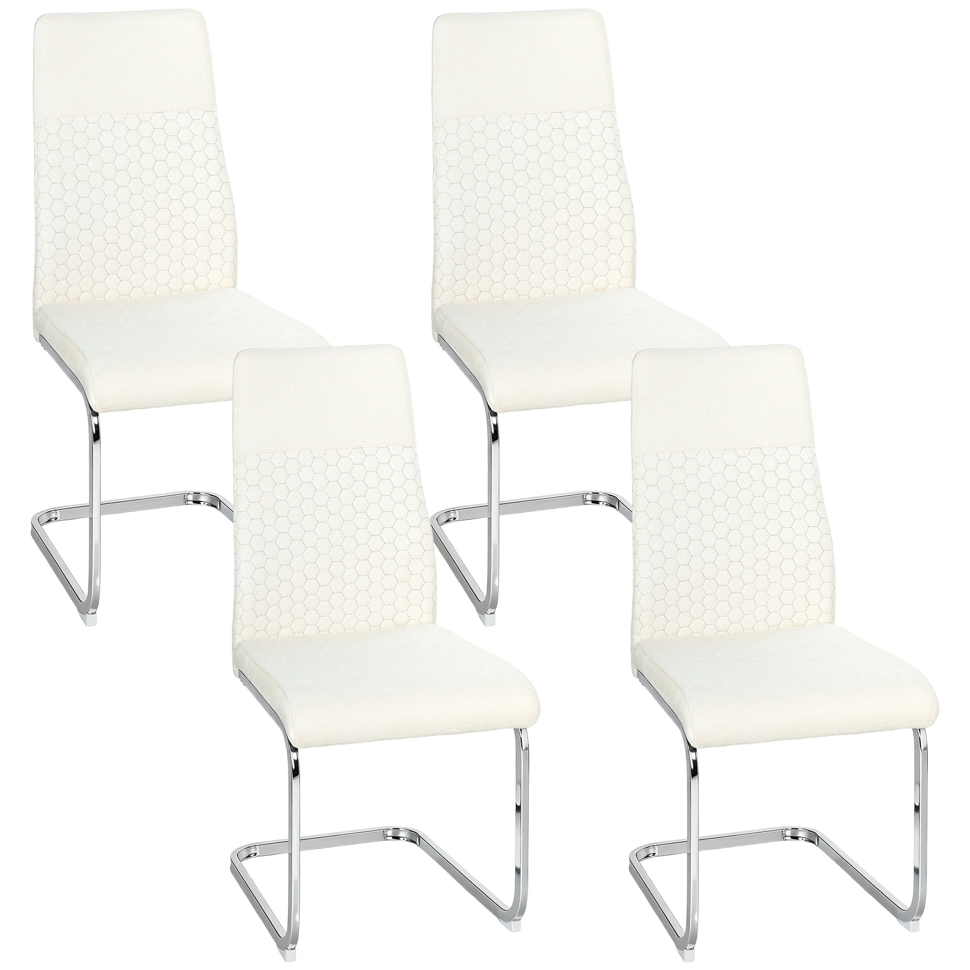 HOMCOM Juego de 4 Sillas de Comedor con Asiento y Respaldo Acolchado Tapizado en Terciopelo Patas de Acero Crema