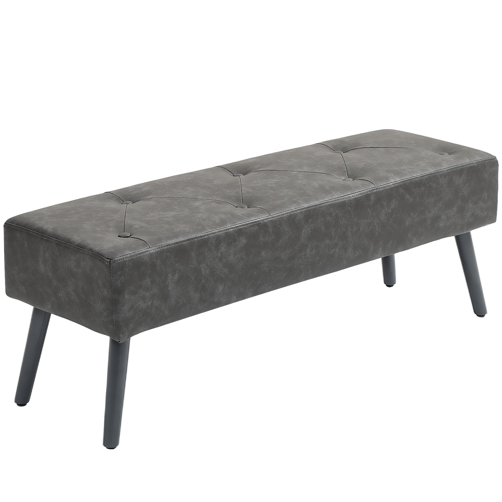 HOMCOM Sitzbank 114 x 38 x 42 cm, gepolstert, Kunstleder, Holzbeine, bis 220 kg, Grau Aosom