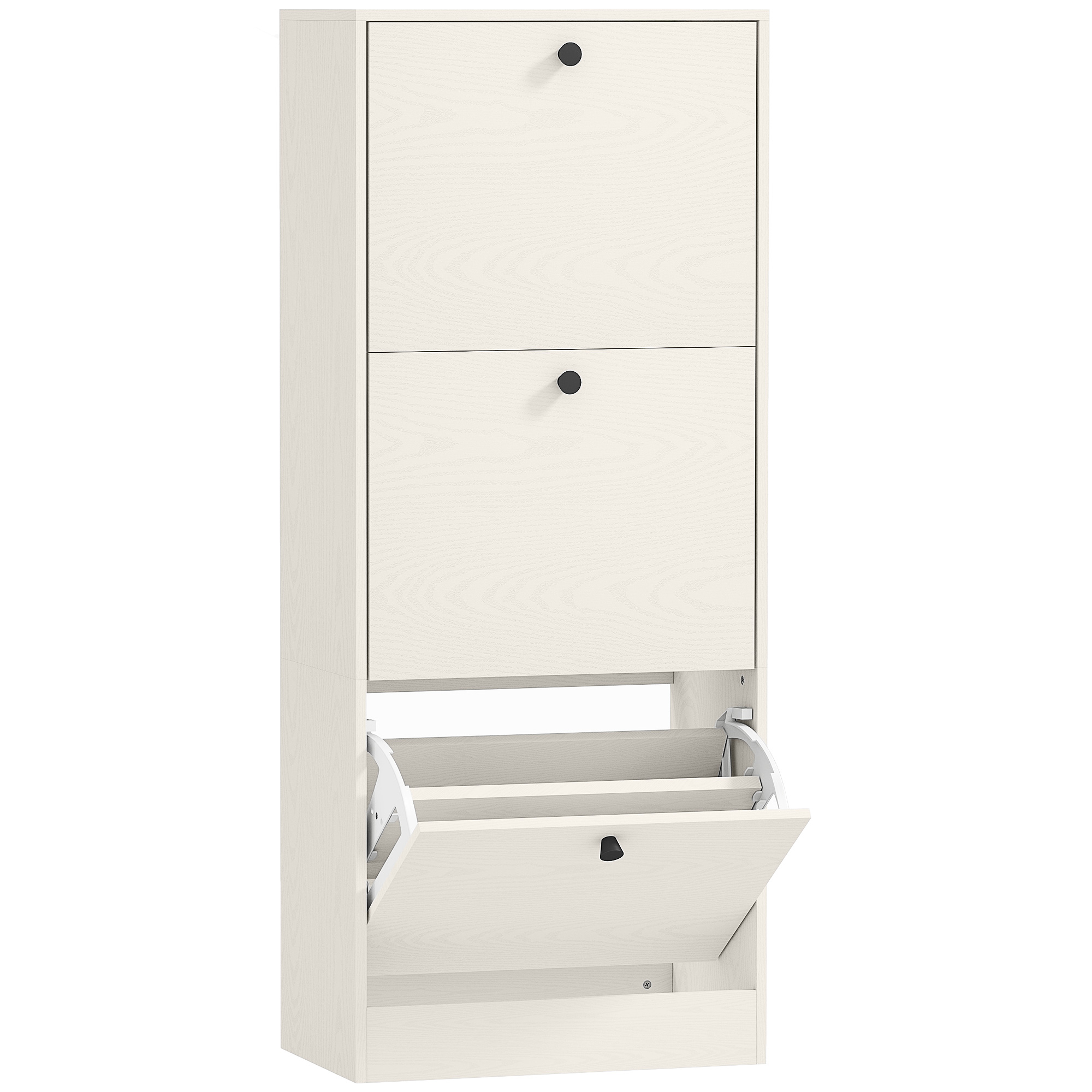 HOMCOM Zapatero con 3 Puertas Abatibles Estantes Ajustables y Diseño Compacto 47x28x115 cm Blanco Veteado
