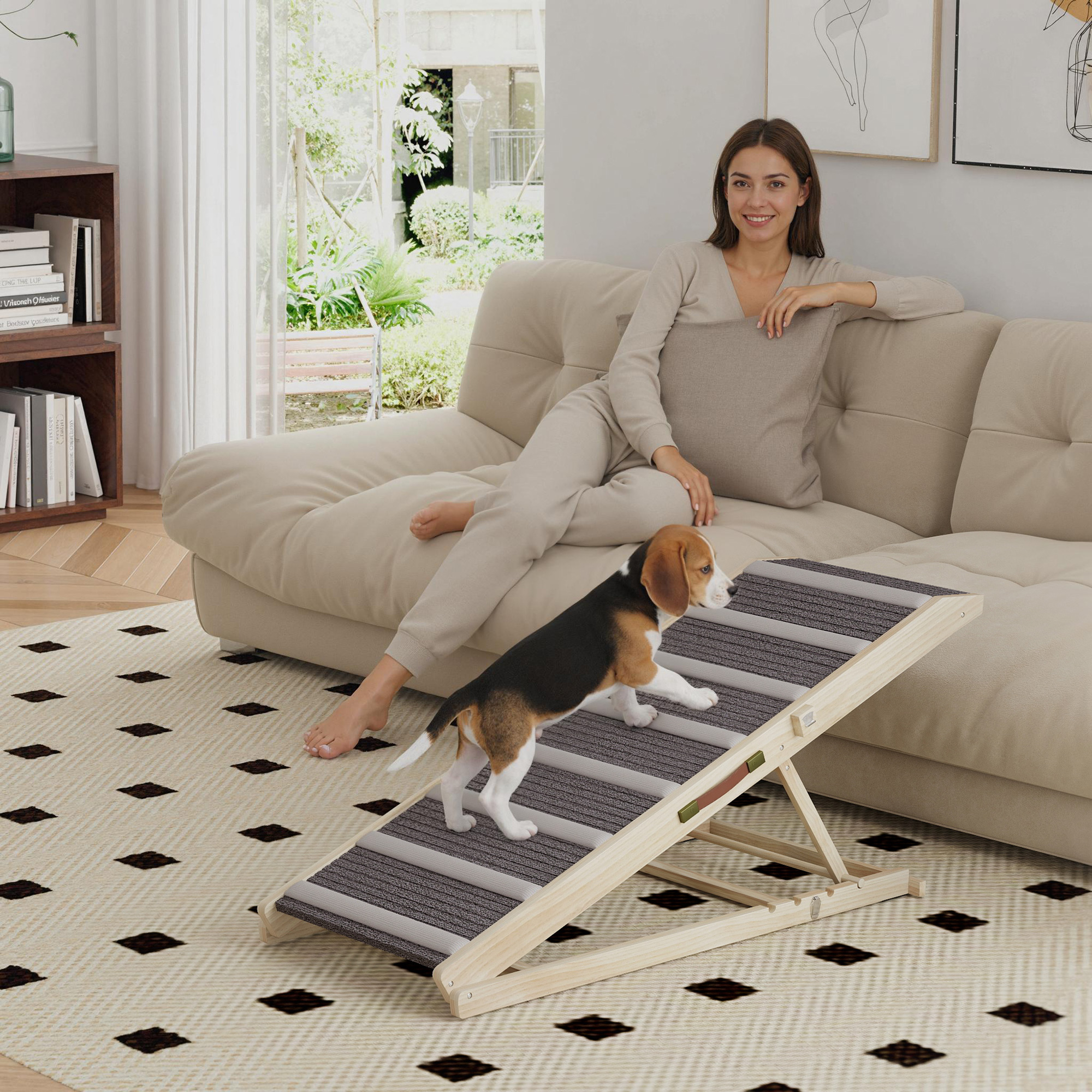 PawHut Hunderrampe klappbar, höhenverstellbar 41–60 cm, Kiefernholz mit Ant günstig online kaufen