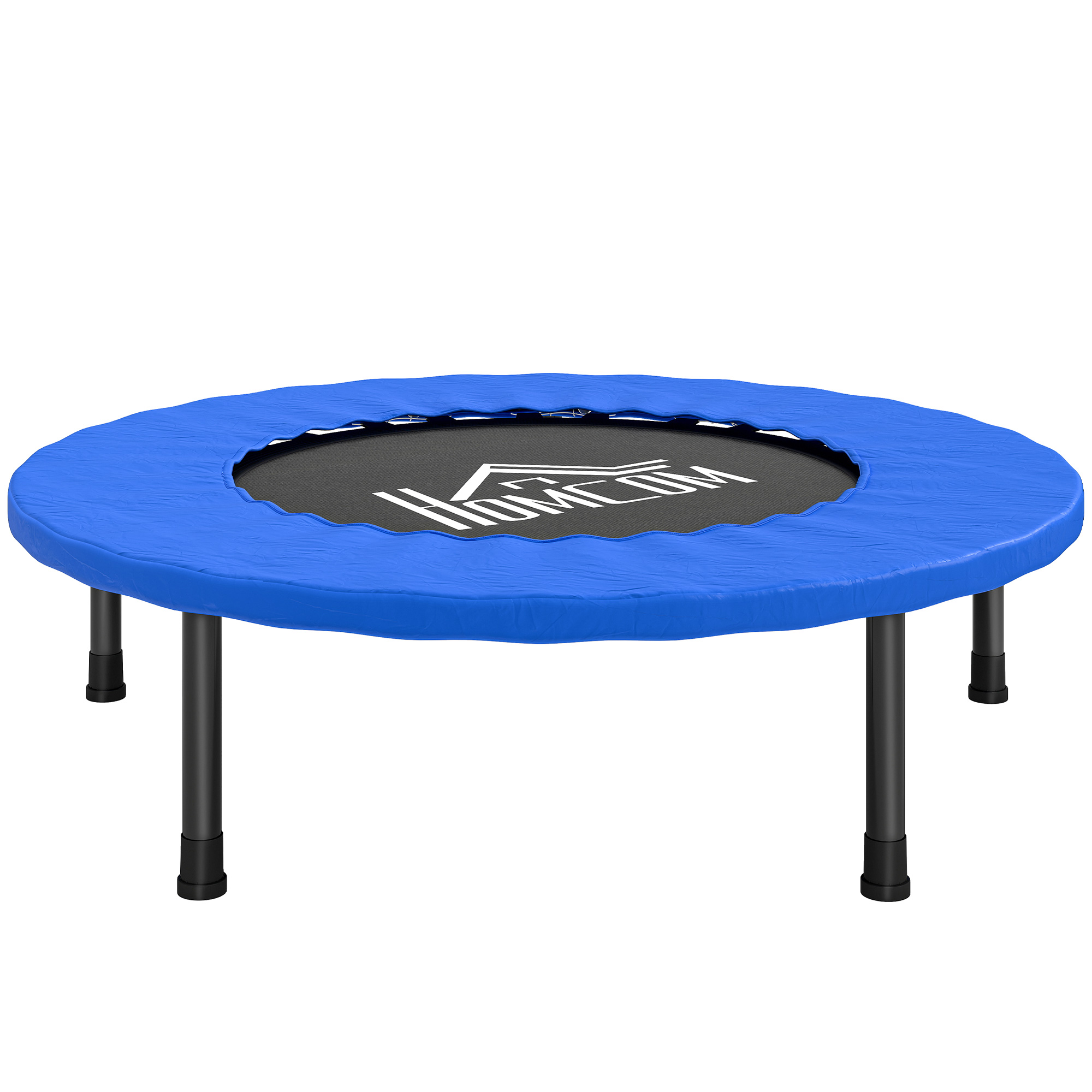 HOMCOM Trambulină Fitness Ø81 cm, Trambulină din Oțel cu Protecție de Margine și 28 de Arcuri pentru Exerciții în Interior și Exterior, Suportă 100 kg, 81x81x22,5 cm, Negru și Albastru | Aosom Romania