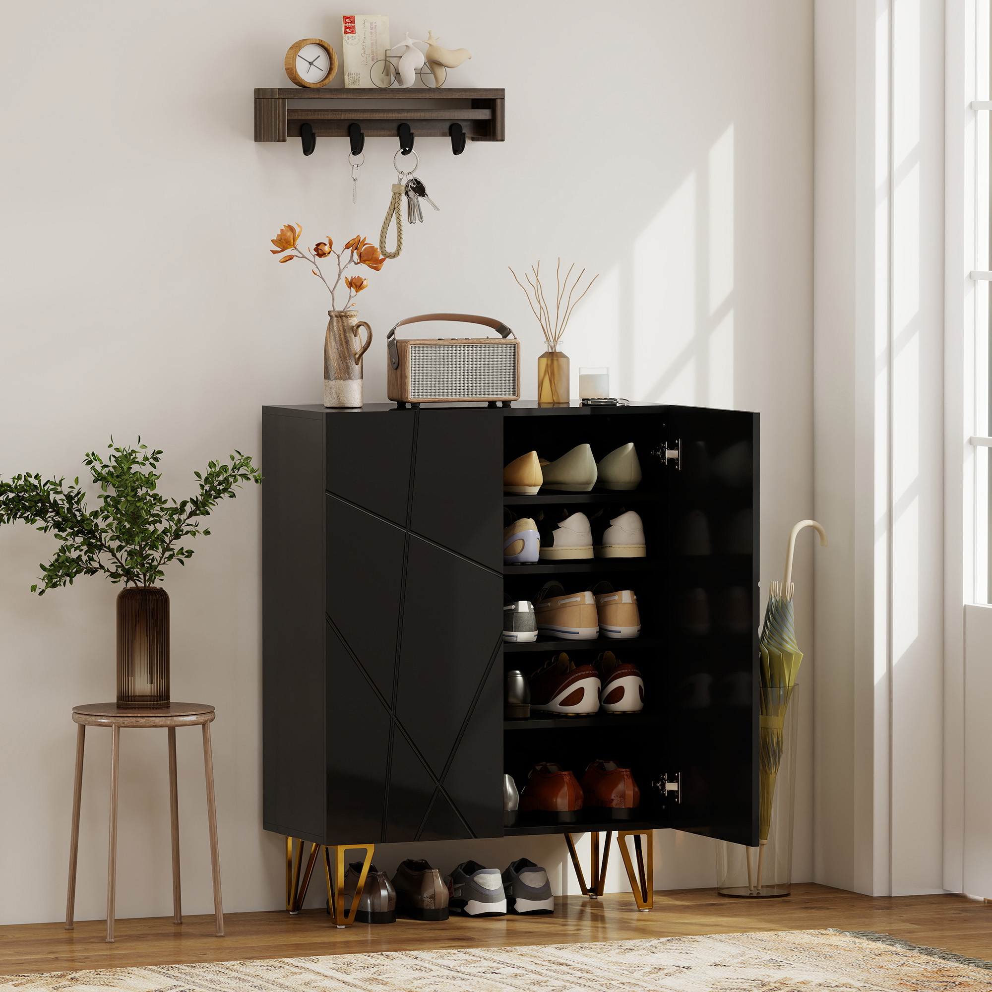 HOMCOM Schuhschrank mit 2 Türen, Schuhregal, Schuhaufbewahrung mit 3 Verste günstig online kaufen