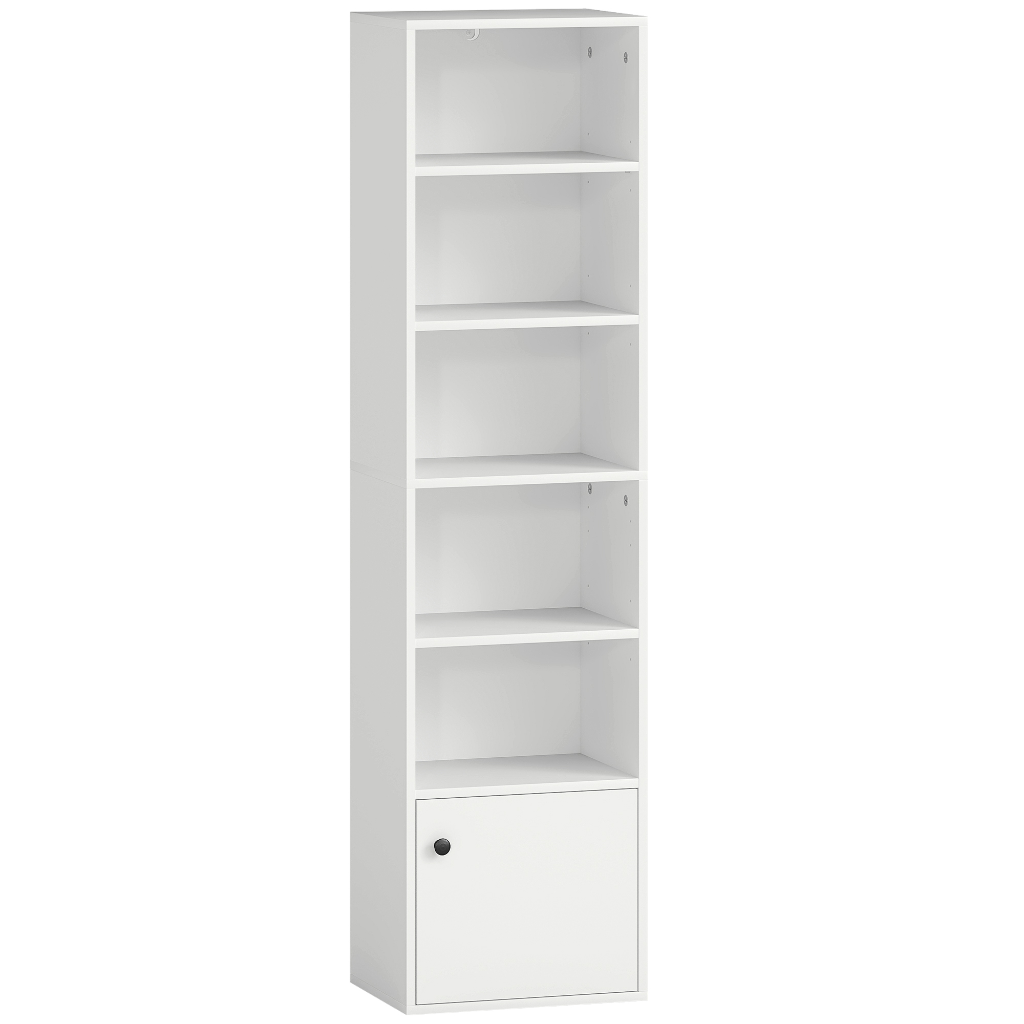 HOMCOM Bibliotecă cu 5 niveluri Etajeră modernă pentru cărți cu rafturi deschise și ușă 40x30x156 cm Alb | Aosom Romania