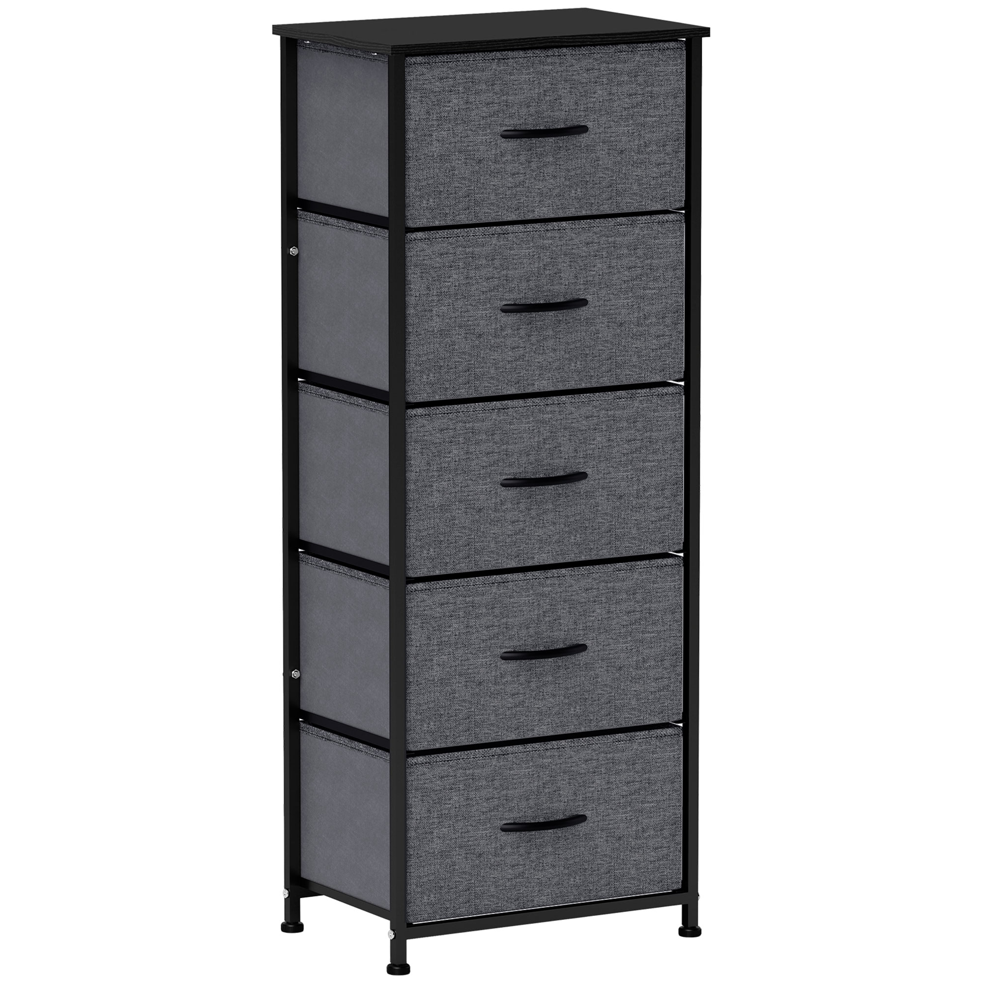 HOMCOM Comodă 5 sertare mobilier de depozitare sertar din material pliabil - structură din oțel negru - 45 x 30 x 116 cm gri închis | Aosom Romania