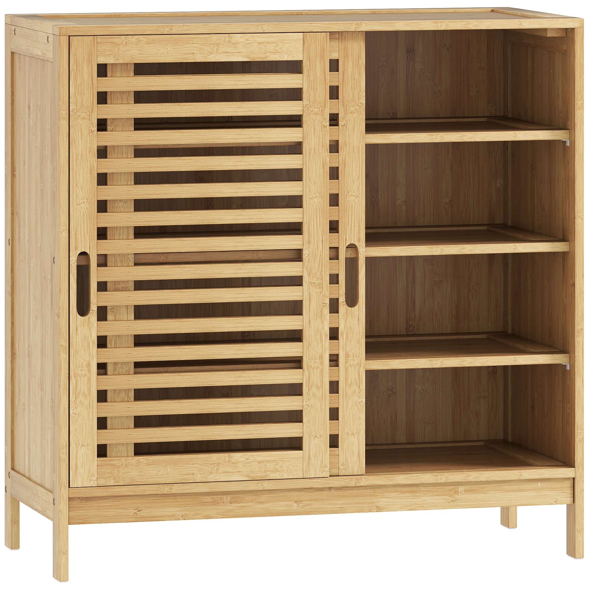 HOMCOM Zapatero con 2 Puertas Correderas de Lamas Estantes Ajustables para 16 Pares de Zapatos 80x35x80 cm Natural