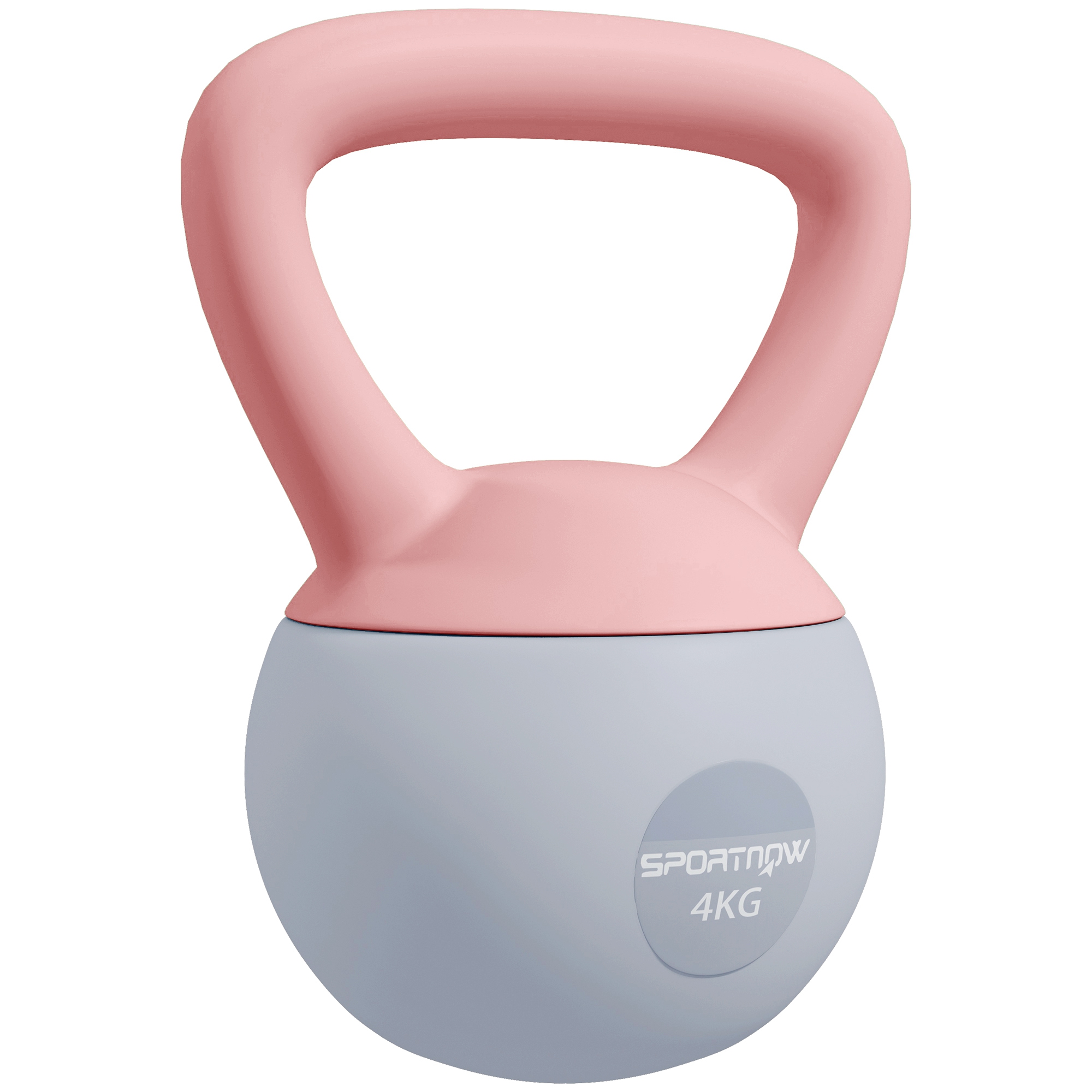 SPORTNOW Pesa Rusa 4 kg Kettlebell Relleno de Arena Metálica y Mango Antideslizante para Entreno en Casa 19x15x25 cm Rosa y Gris
