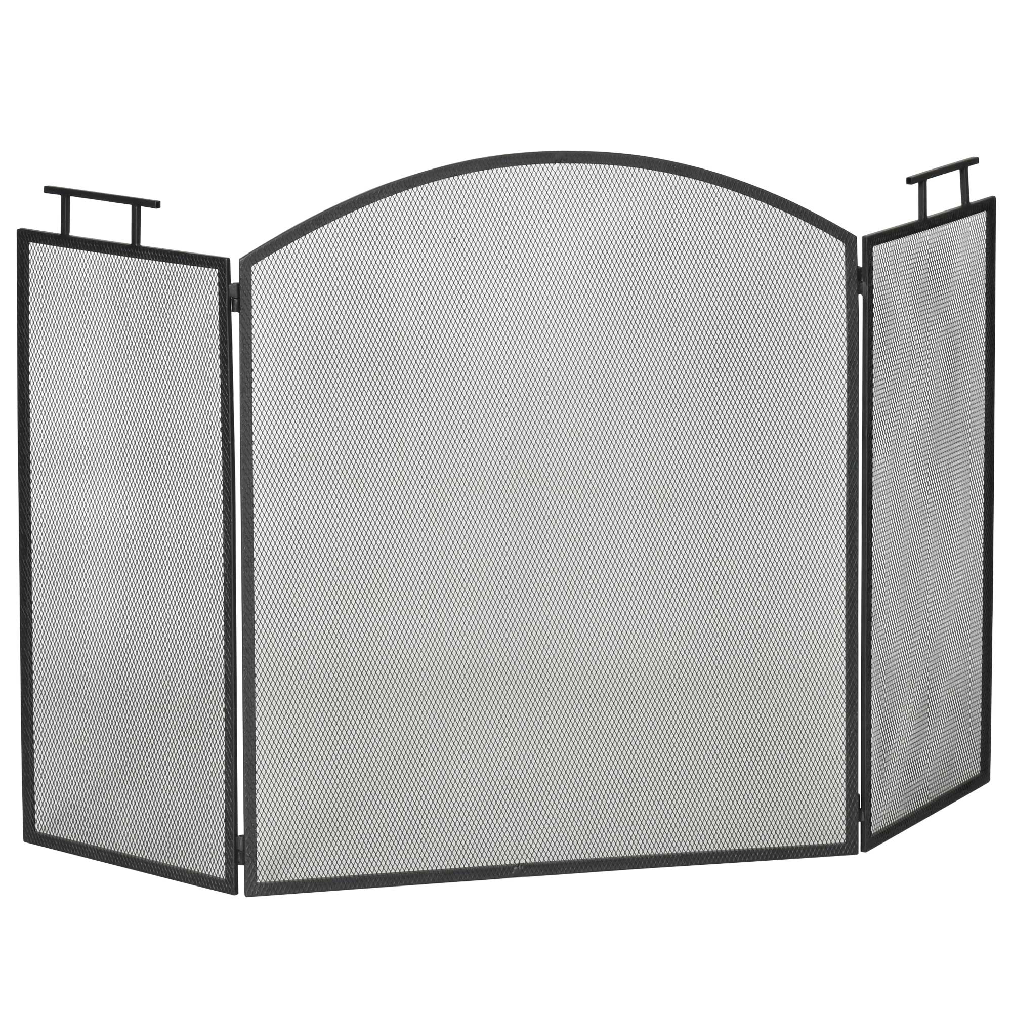 HOMCOM Paravan pentru șemineu sau sobă - Protector împotriva scânteilor 3 panouri pliabile - dim. 110l x 24P x 76,5H cm - Oțel metalic Negru | Aosom Romania