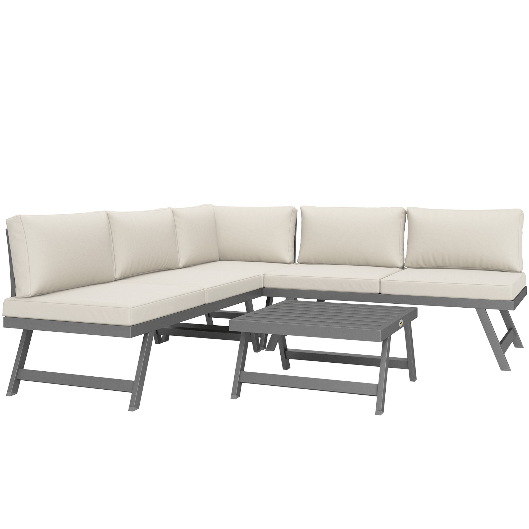 Outsunny Set mobilier de grădină colțar și convertibil 4 piese cu 2 canapele, 1 fotoliu de colț și 1 măsuță de cafea | Aosom Romania