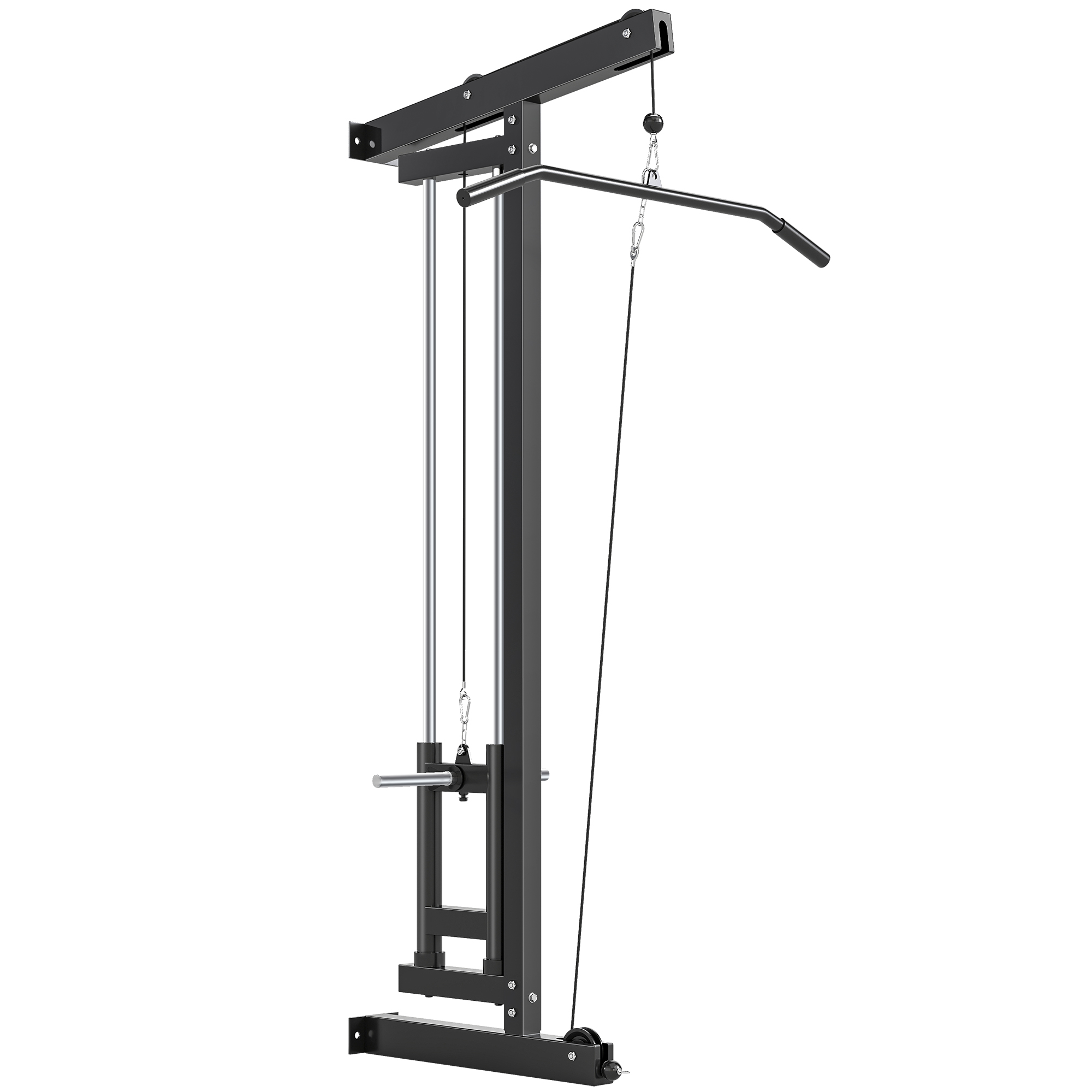 SPORTNOW Máquina de remo para entrenamiento, equipo de fitness montado en pared, máquina de poleas para gimnasio en casa, acero, negro