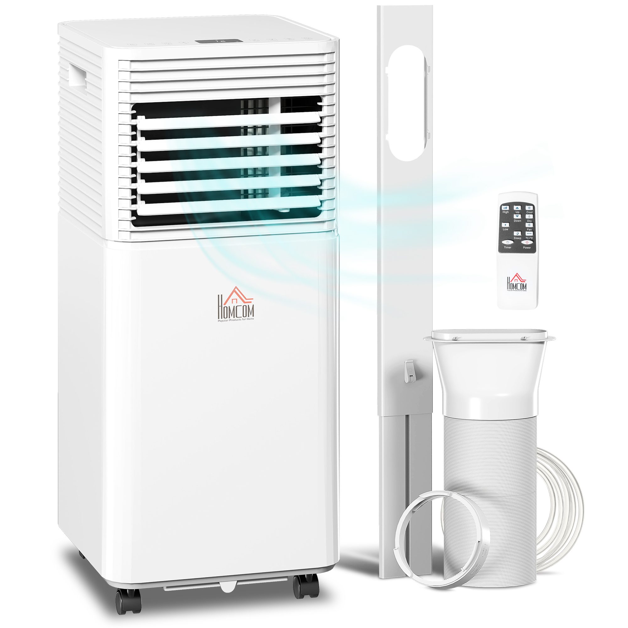HOMCOM 9000 BTU 4-In-1 Compact Portable Mobile Air Conditioner Unit Cooling Dehumidifying Ventilating w/ Fan Remote LED 24Hr Timer Auto Shut-Down