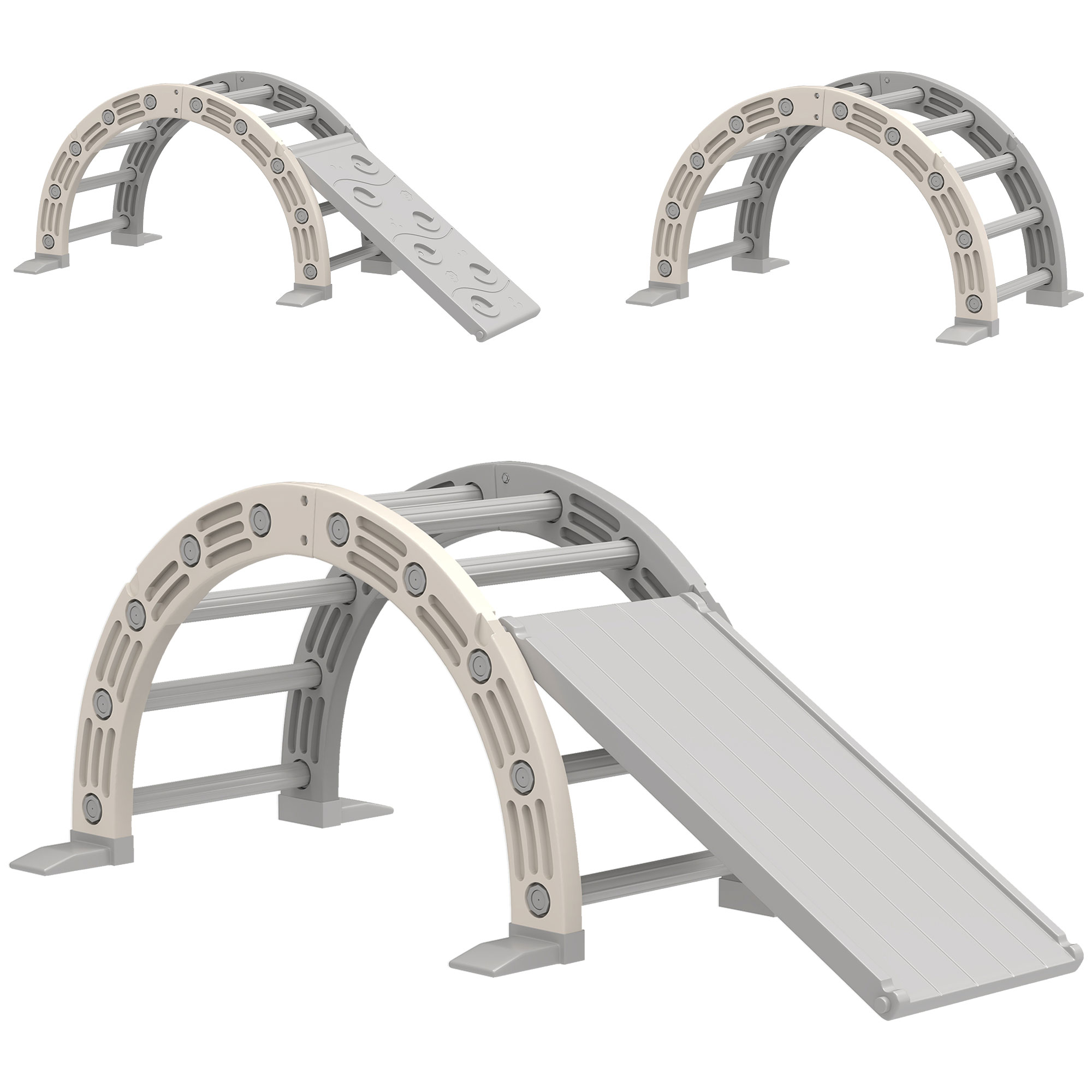 AIYAPLAY Escalada para Niños de 18-48 Meses 4 en 1 con Arco de Escalada Mecedora Rampa y Tobogán 164x70x57 cm Gris y Blanco