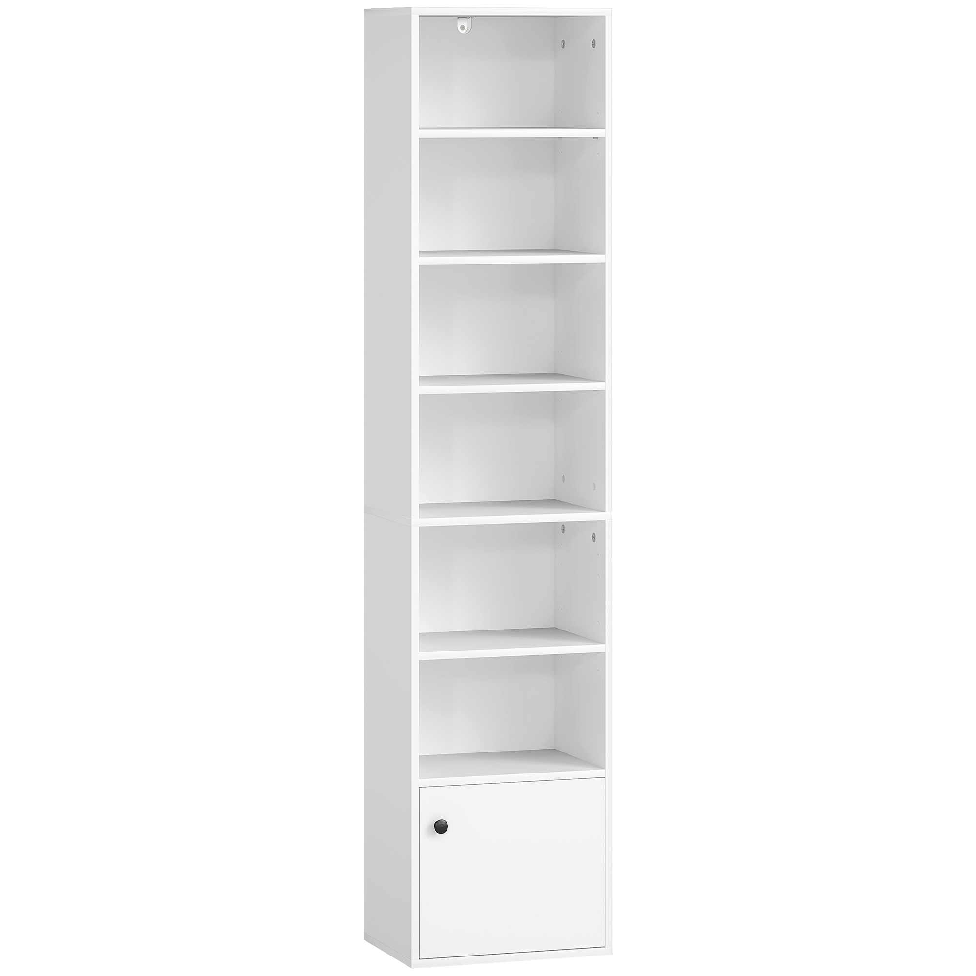 HOMCOM Librería de 7 Niveles Estantería para Libros Moderna con Estantes Abiertos y Puerta 40x30x180 cm Blanco