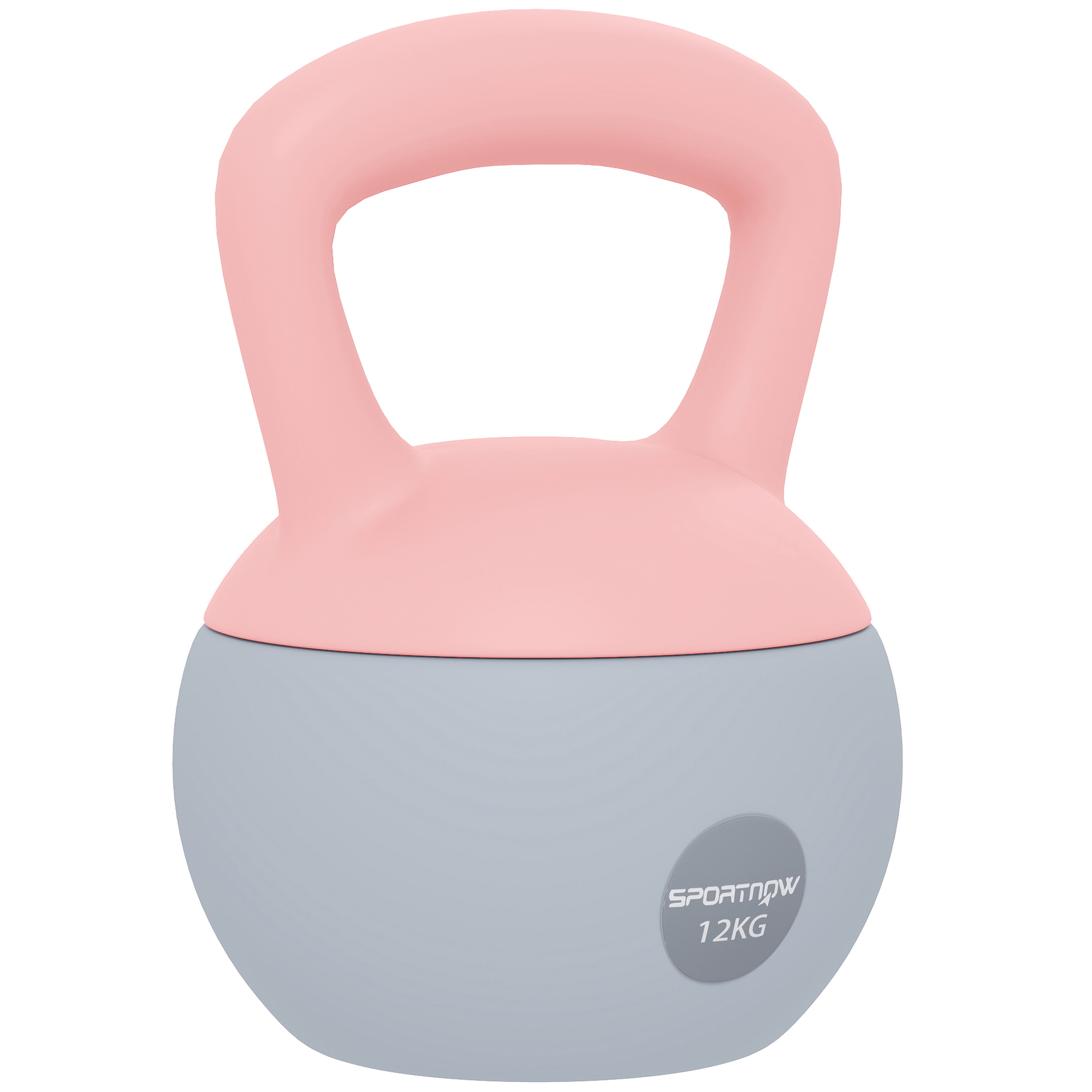 SPORTNOW Pesa Rusa 12 kg Kettlebell Relleno de Arena Metálica Mango Antideslizante para Entreno en Casa 21x21x30 cm Rosa y Gris