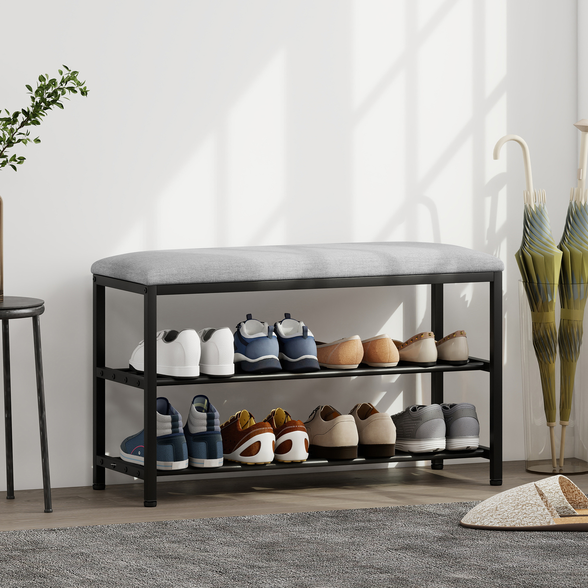 HOMCOM Schuhbank mit Sitzfläche, Sitzbank mit Stauraum, Schuhregal mit 2 of günstig online kaufen