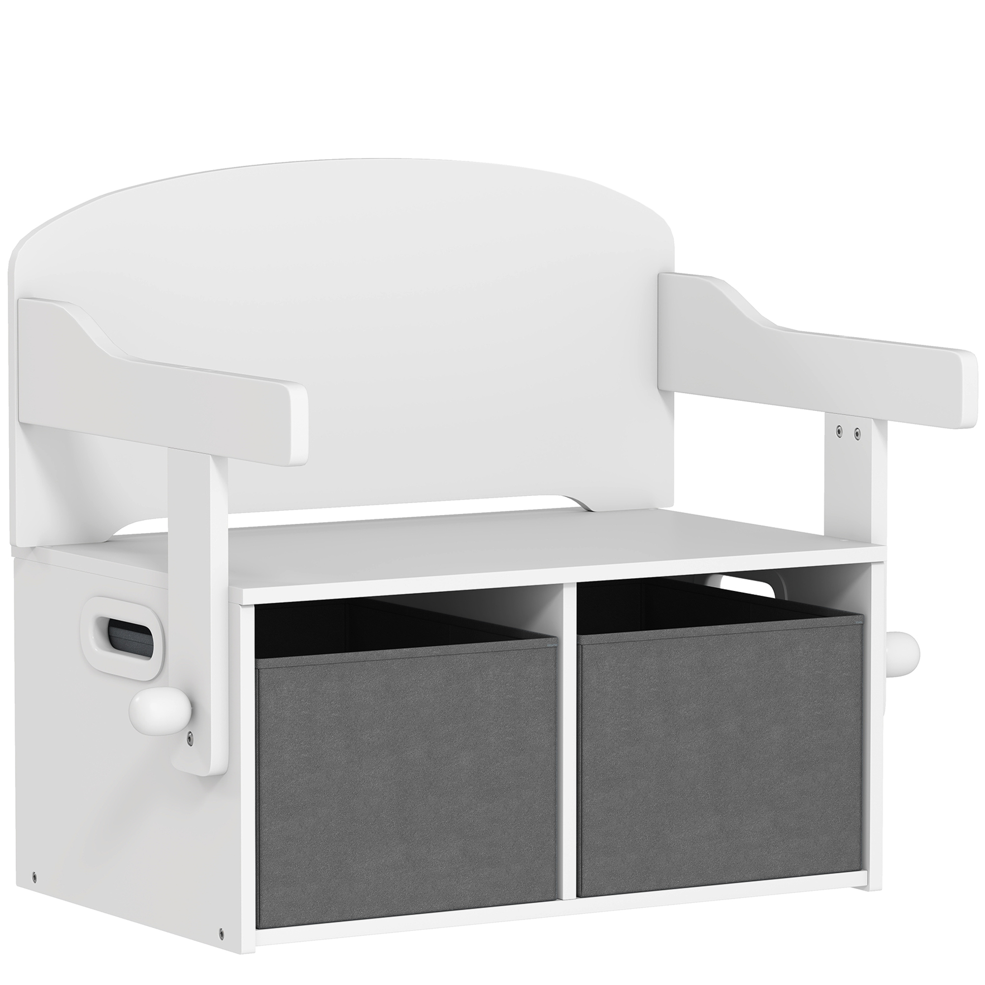 AIYAPLAY Banco Infantil Convertible 3 en 1 Juego de Mesa y Silla Baúl de Juguetes con Cubos de Tela Extraíbles Blanco