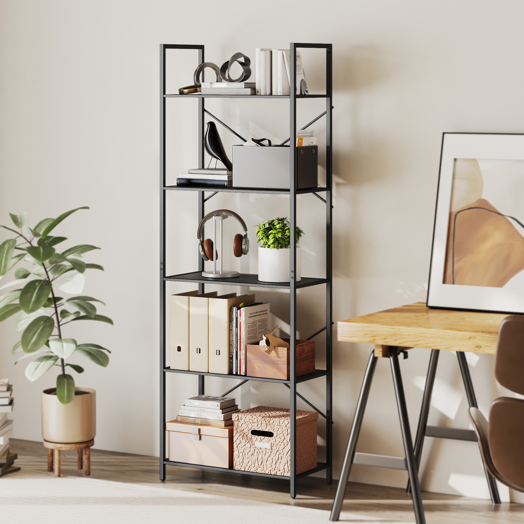 HOMCOM Bücherregal, Standregal mit 5 Ebenen, Industrielles Büroregal mit Me günstig online kaufen