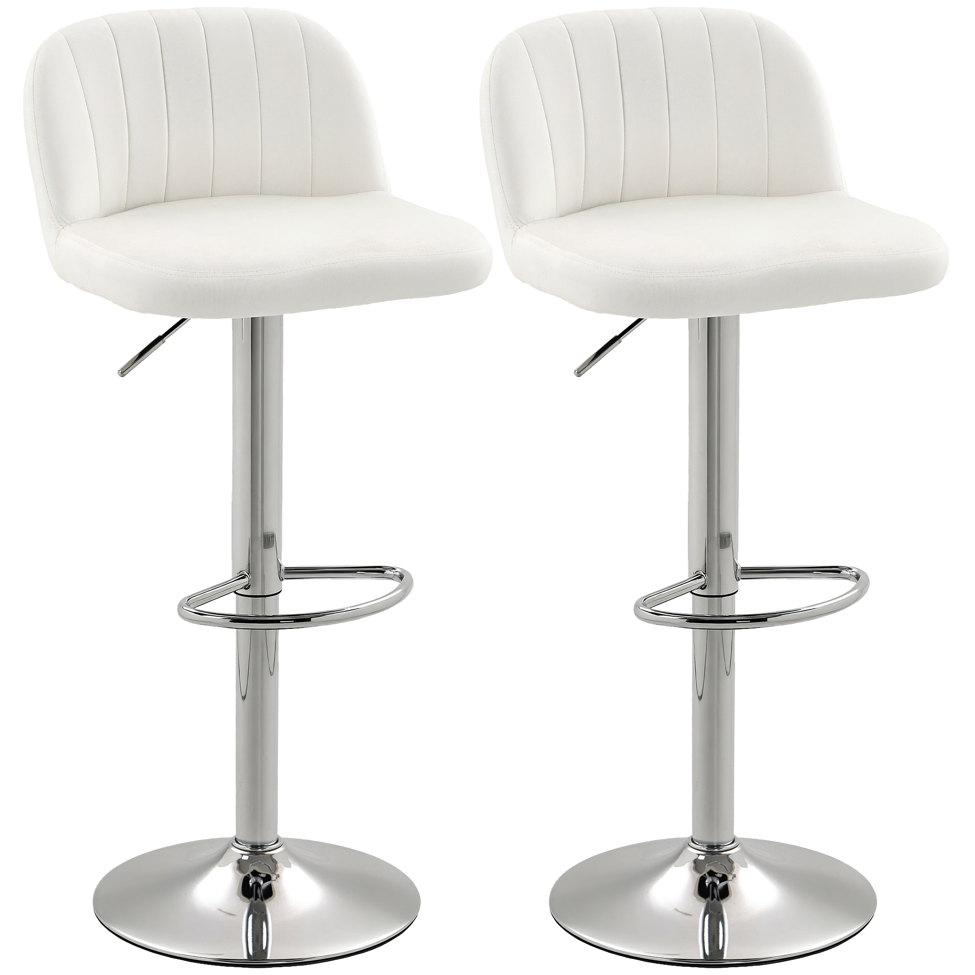 HOMCOM Lot de 2 Tabourets de Bar Tabourets Hauts de Cuisine avec Hauteur Réglable Assise Pivotante 43x45x81-101 cm Crème