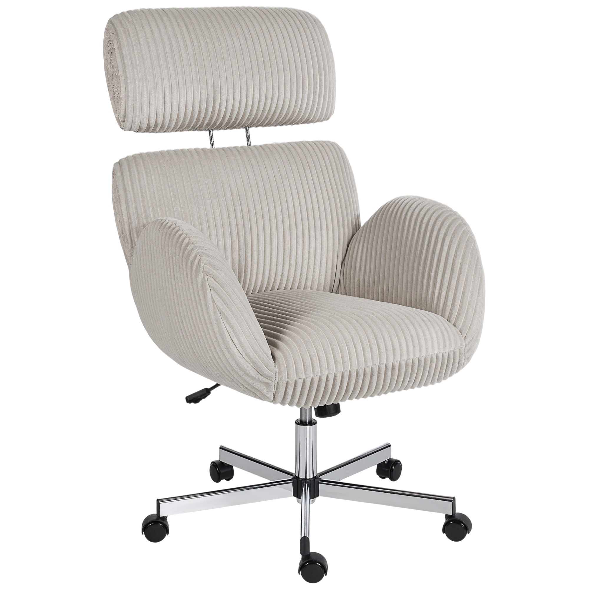 HOMCOM Silla de Oficina con Reposabrazos Respaldo Alto Reposacabezas Regulable Ruedas Altura Ajustable Giratoria Gris