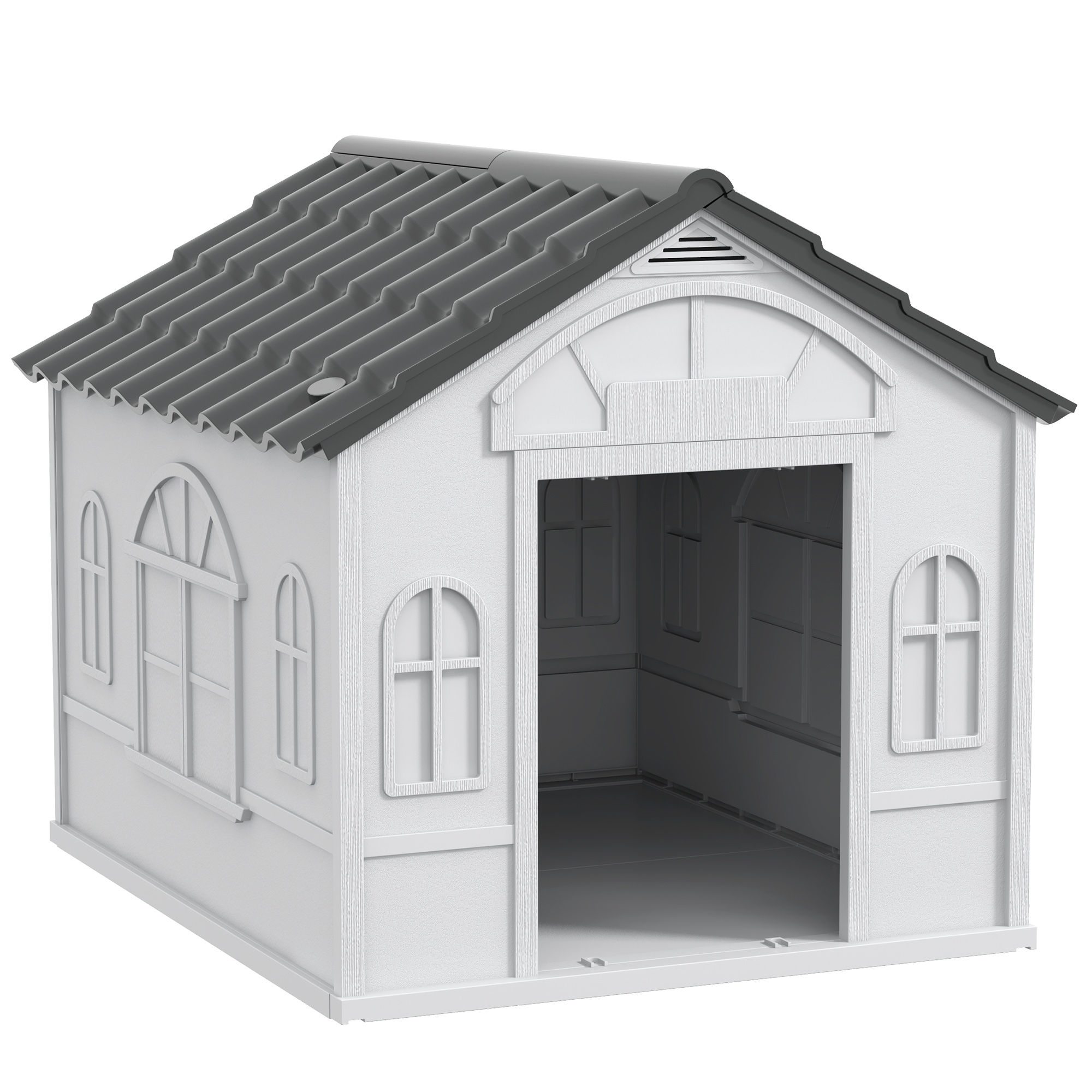 PawHut Hundehütte, Hundehaus mit Satteldach, wetterfest Kleintierhaus für mittelgroße Hunde unter 20 kg, Hundehütte Outdoor, 65 x 75,7 x 63 cm, Grau   Aosom – PawHut