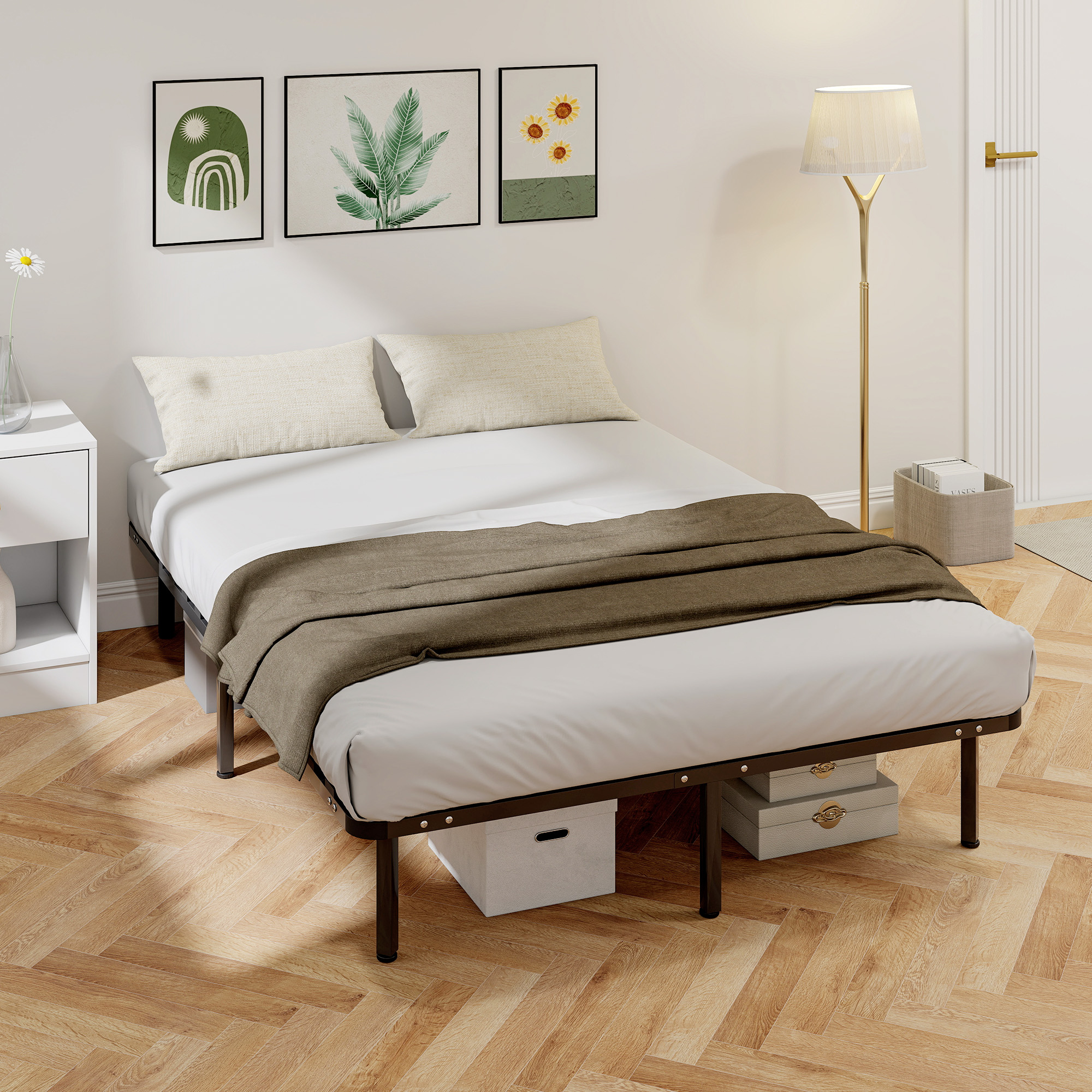 HOMCOM Bettrahmen 140 x 190 cm, 2‑Personen-Bett mit Massivholzlatten und Fü günstig online kaufen