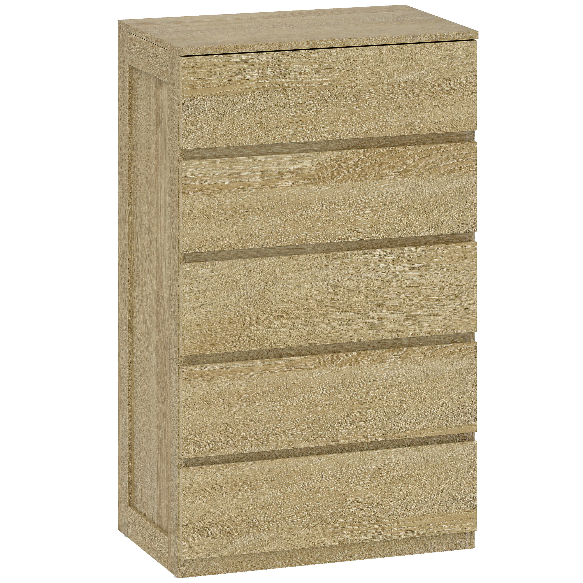 HOMCOM Kommode Schlafzimmer 5 Schubladen, Kommode mit eingefrästen Griffen, platzsparende Kommode für Wohnzimmer und Flur, 60x39x100 cm, Holzoptik Aosom