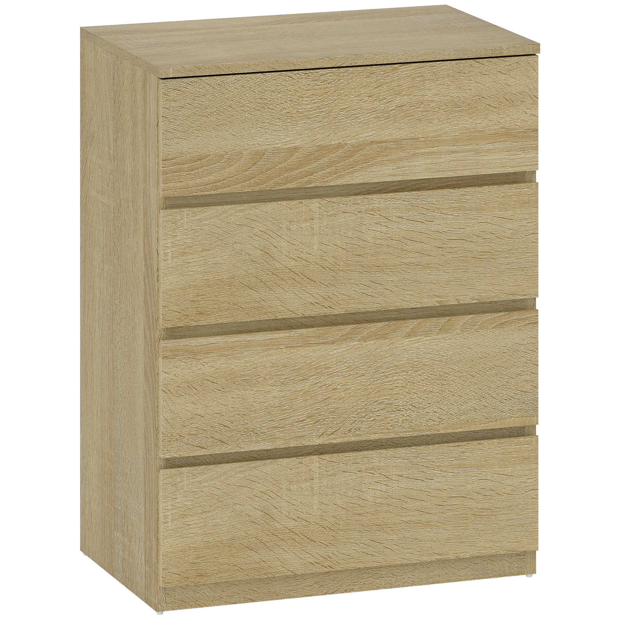 HOMCOM Kommode Schlafzimmer 4 Schubladen, Schlafzimmerkommode mit eingefrästen Griffen, platzsparende Kommode für Wohnzimmer und Flur, 60x40x80 cm, Holzton Aosom