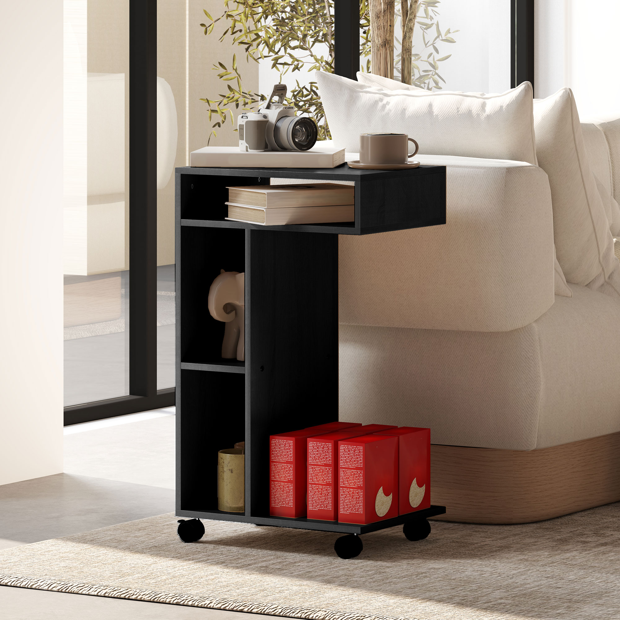 HOMCOM Beistelltisch C-Form Nachttisch mit 4 Regalen, Rollen, Couchtisch, W günstig online kaufen