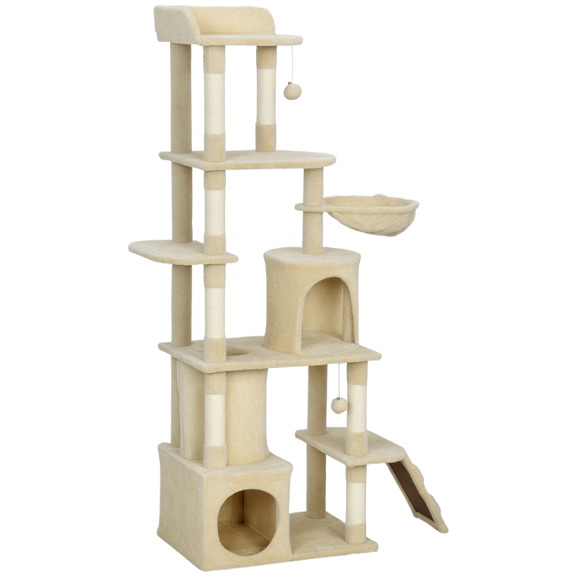 Comparer les prix de PawHut Arbre à griffer pour chats grand Hauteur 170 cm avec 7 poteaux 1 tunnel 3 plateformes 2 grottes 1 hamac Beige