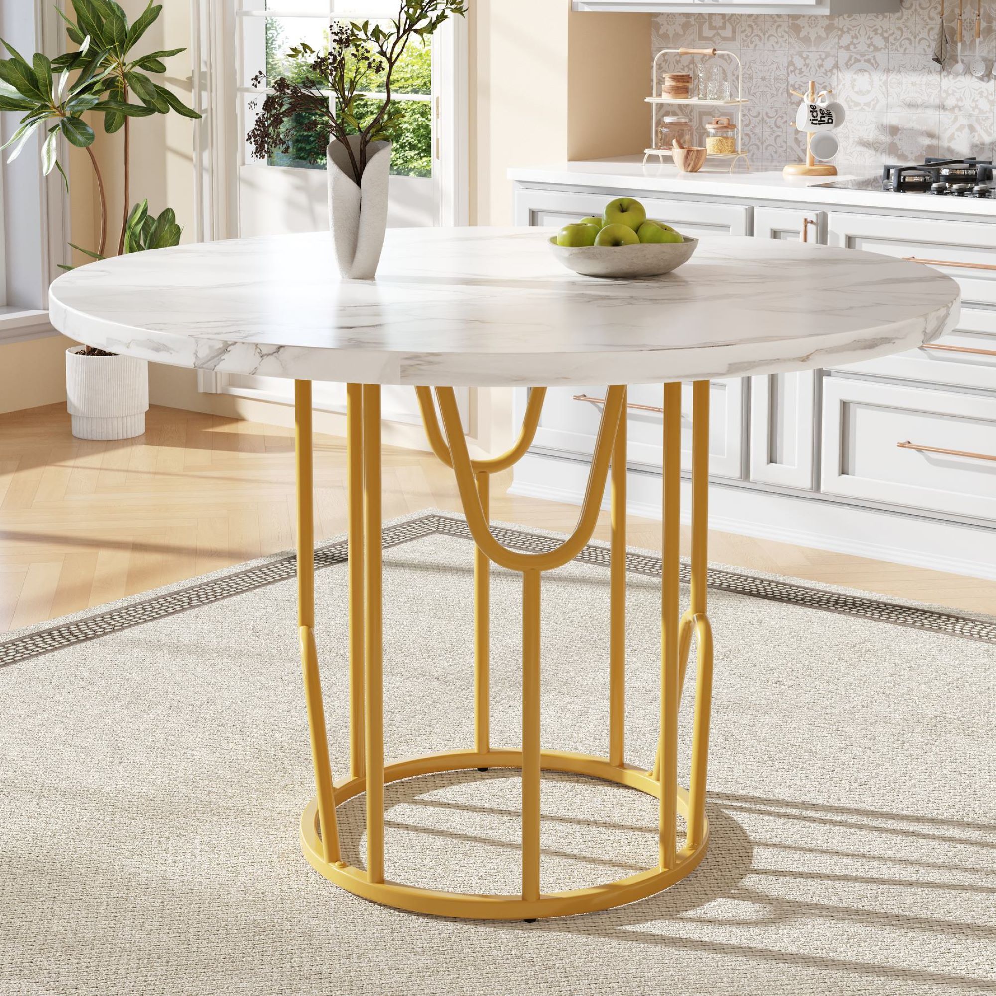 Runder Esstisch für 4 Personen, MDF Tischplatte mit Metallbeinen, 80x80x76 günstig online kaufen