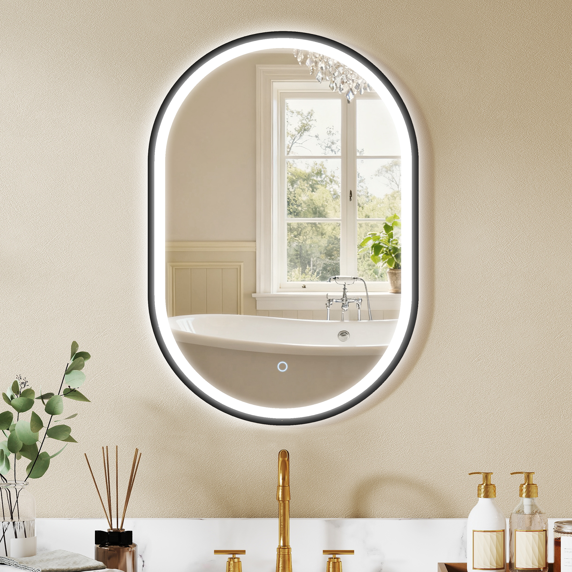 HOMCOM Badezimmerspiegel mit LED-Beleuchtung 50 x 70 cm, wandmontierter Leu günstig online kaufen