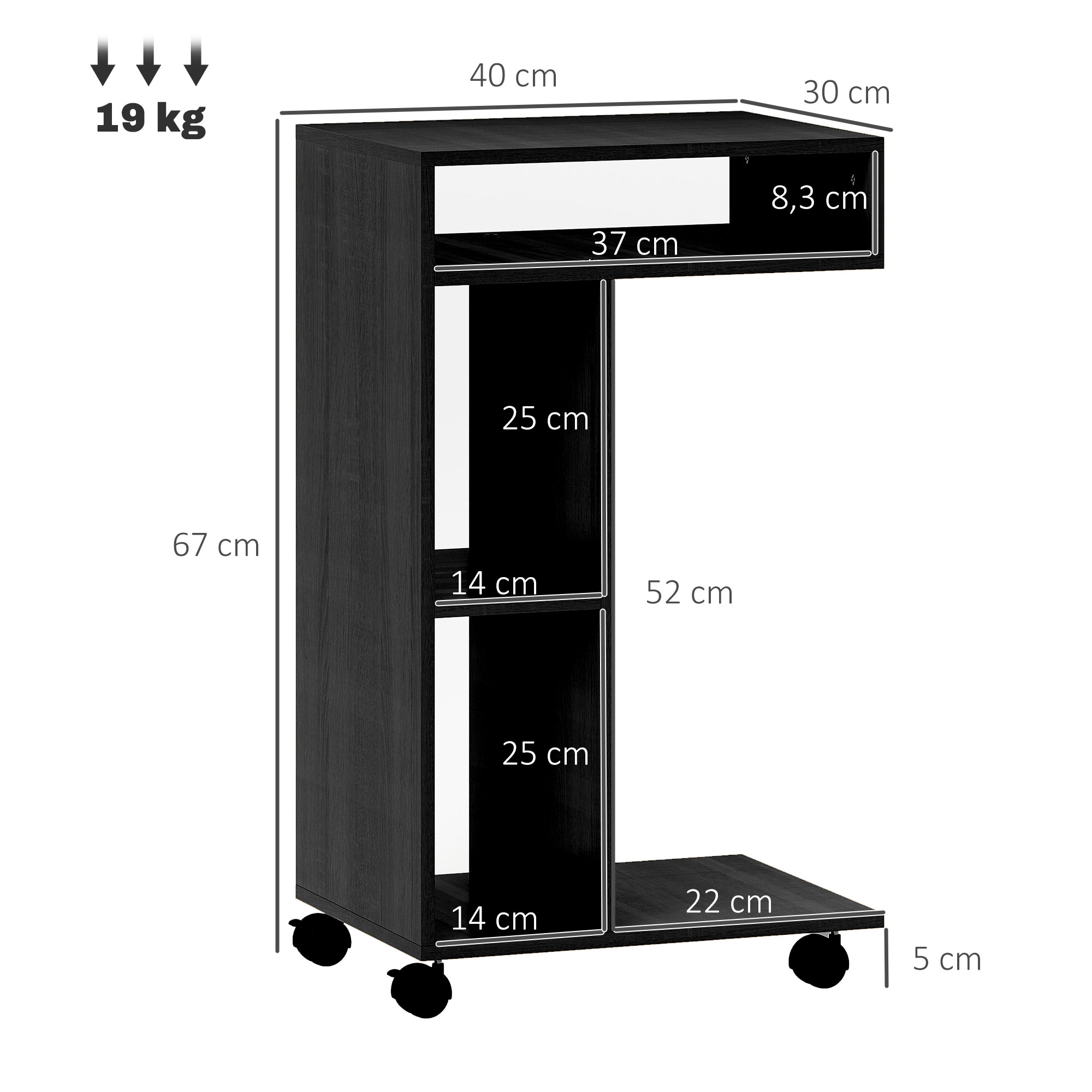 HOMCOM Beistelltisch C-Form Nachttisch mit 4 Regalen, Rollen, Couchtisch, W günstig online kaufen