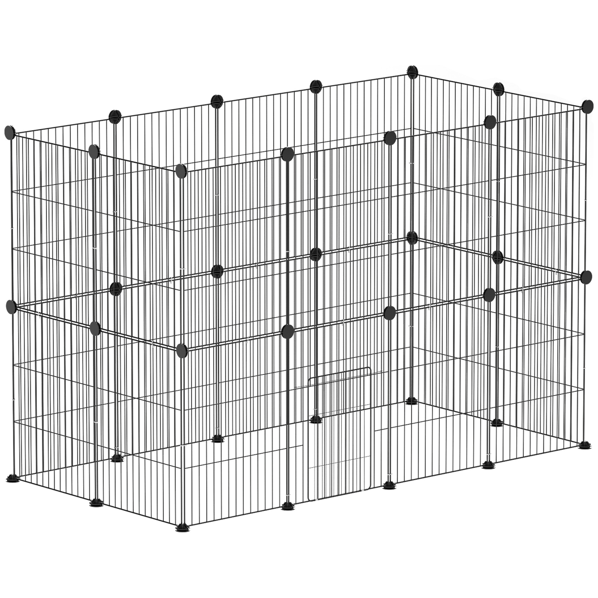 PawHut Enclos pour animaux parc pour petits animaux modulable 24 panneaux pour lapins grillagés en acier 120 x 60 x 80 cm noir