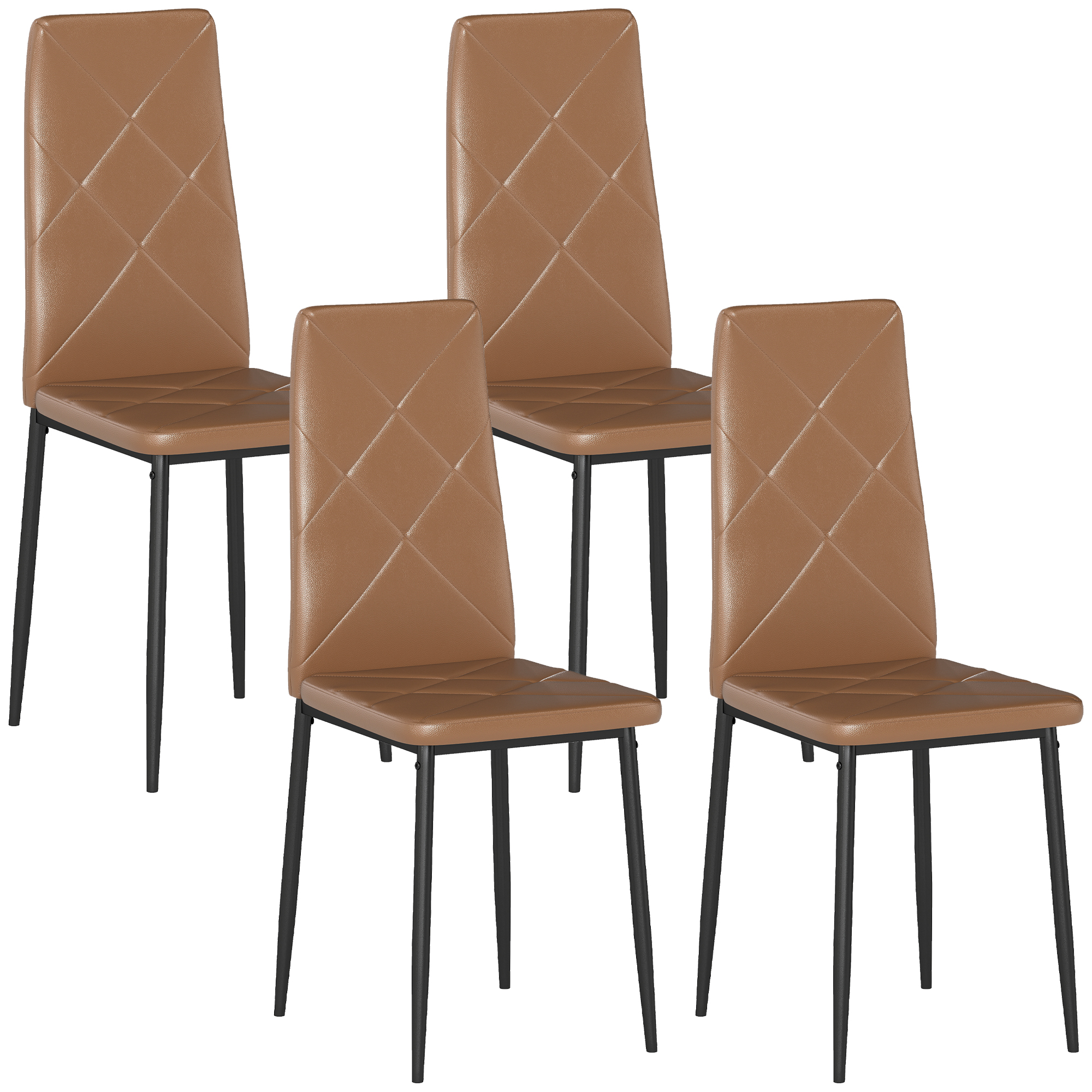 HOMCOM Set de 4 Sillas de Comedor Modernas con Respaldo Alto en Piel Sintética y Acero, 41x50x97 cm, Marrón