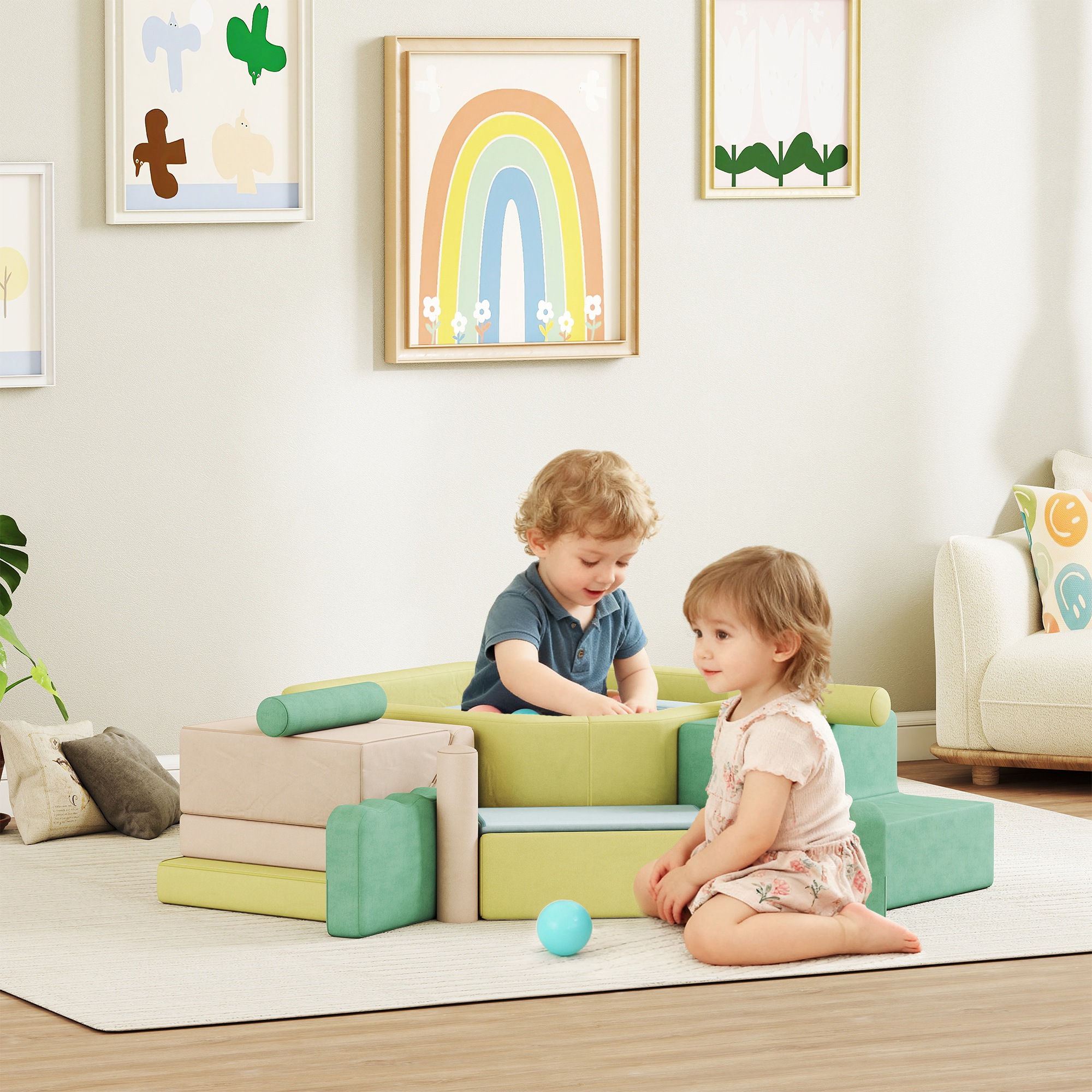 AIYAPLAY 15-teiliges Baby-Motorikparcours aus Schaumstoff mit Bällchenbad, günstig online kaufen