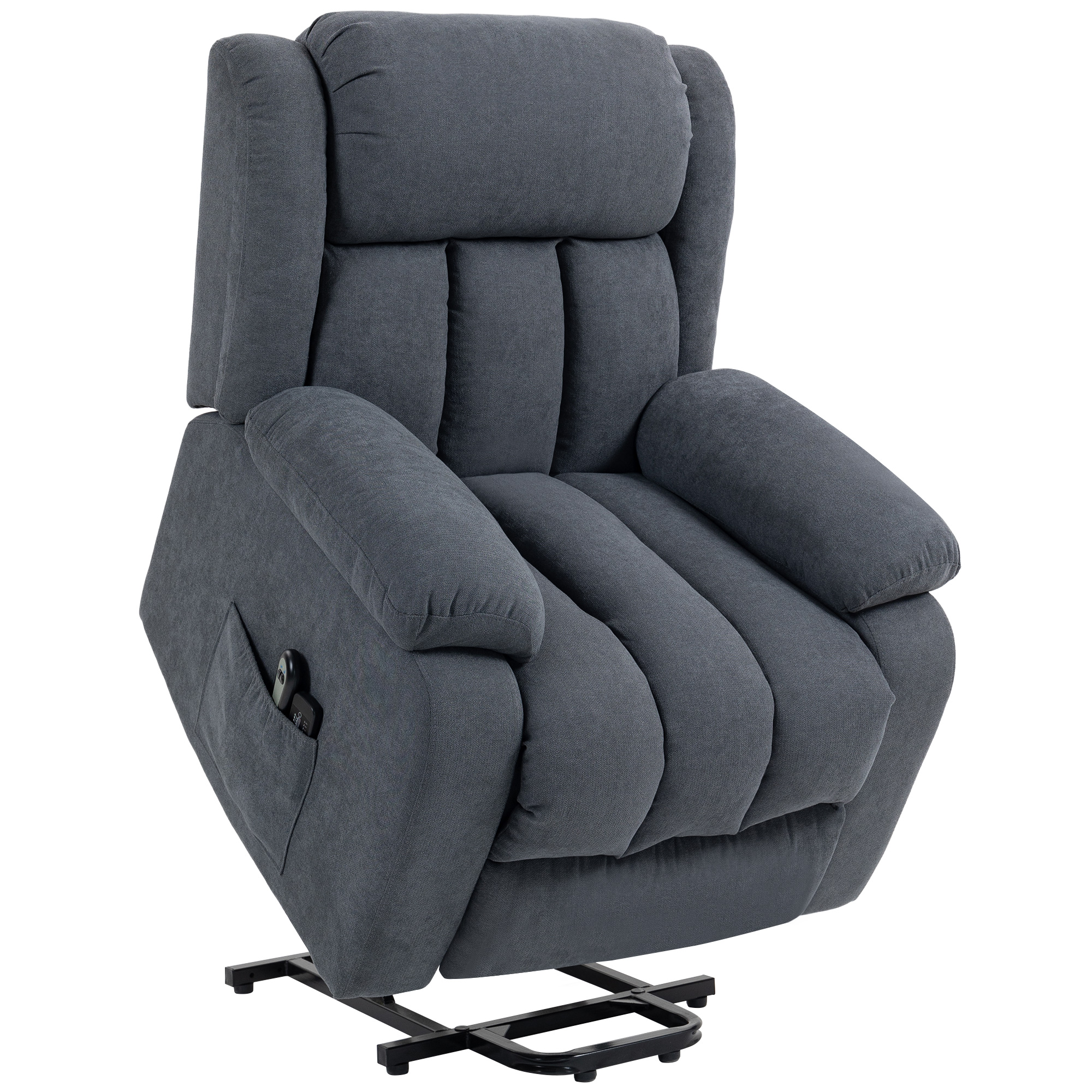 HOMCOM Sillón de TV con ayuda para levantarse eléctrico, sillón relax con función de cama, función de masaje, 93x91x103 cm, gris oscuro