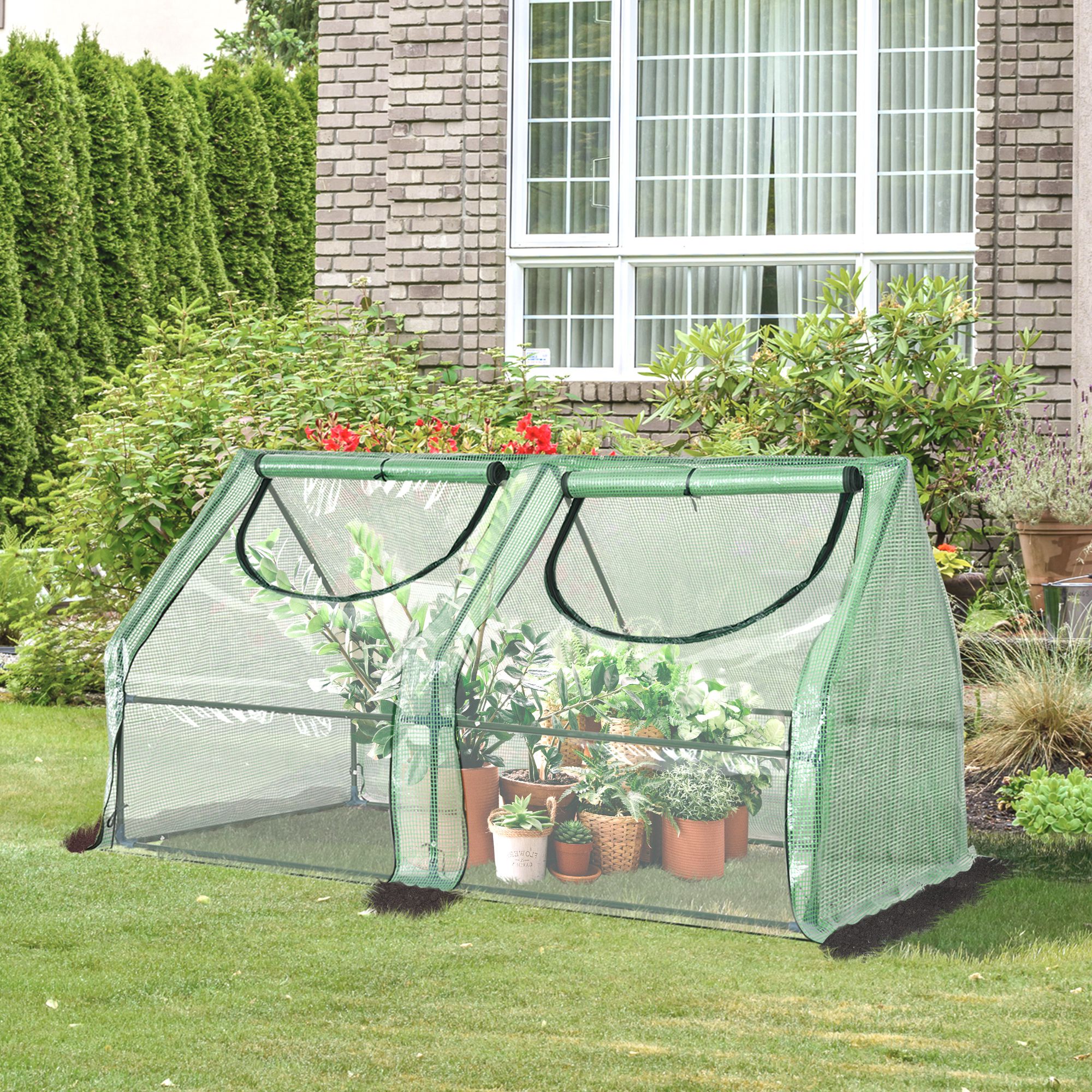 Mini-serre De Jardin Outsunny - 3 Fenêtres, étanche, Anti-UV, Taille 4x1x0.8m, Idéale Pour Légumes & Plantes - 6