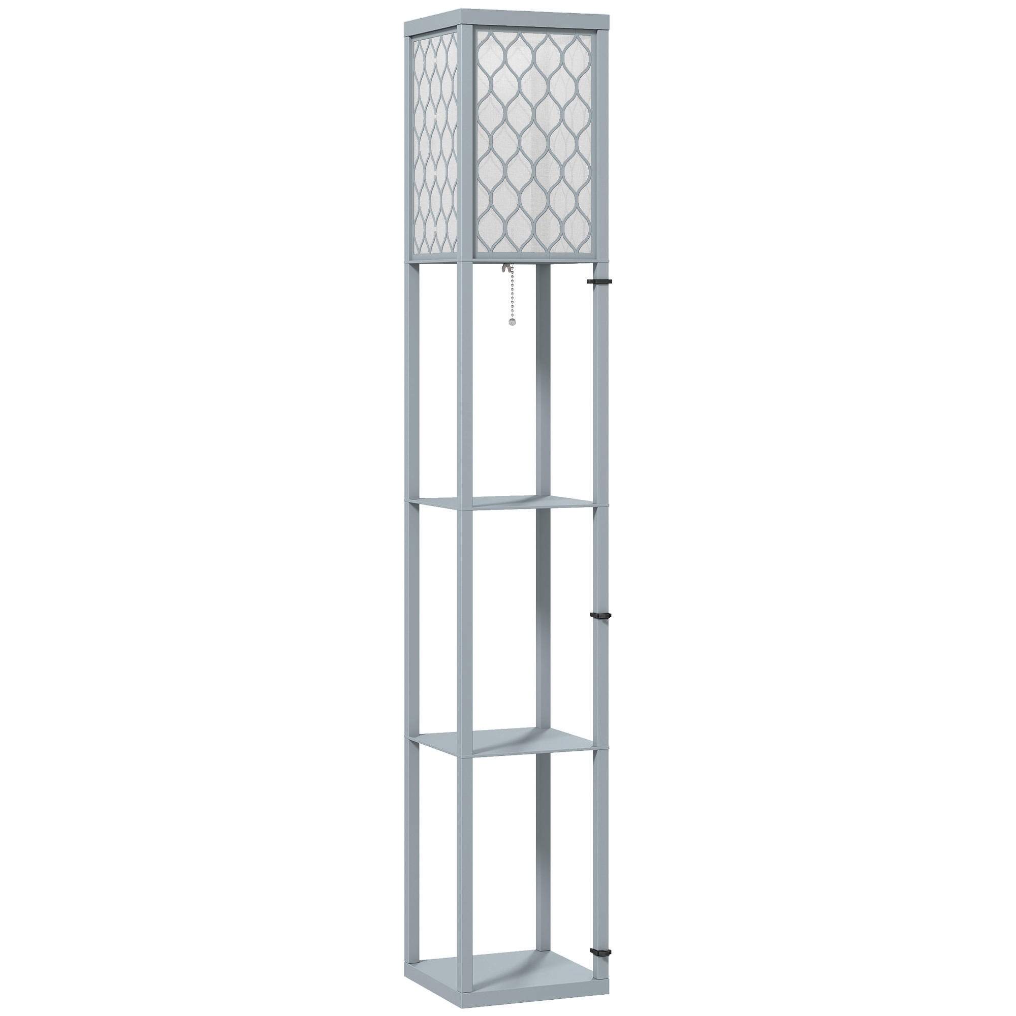 HOMCOM Lampada da terra con ripiani, 3 scomparti, dimensioni compatte, MDF, Grigio chiaro   Aosom Italy