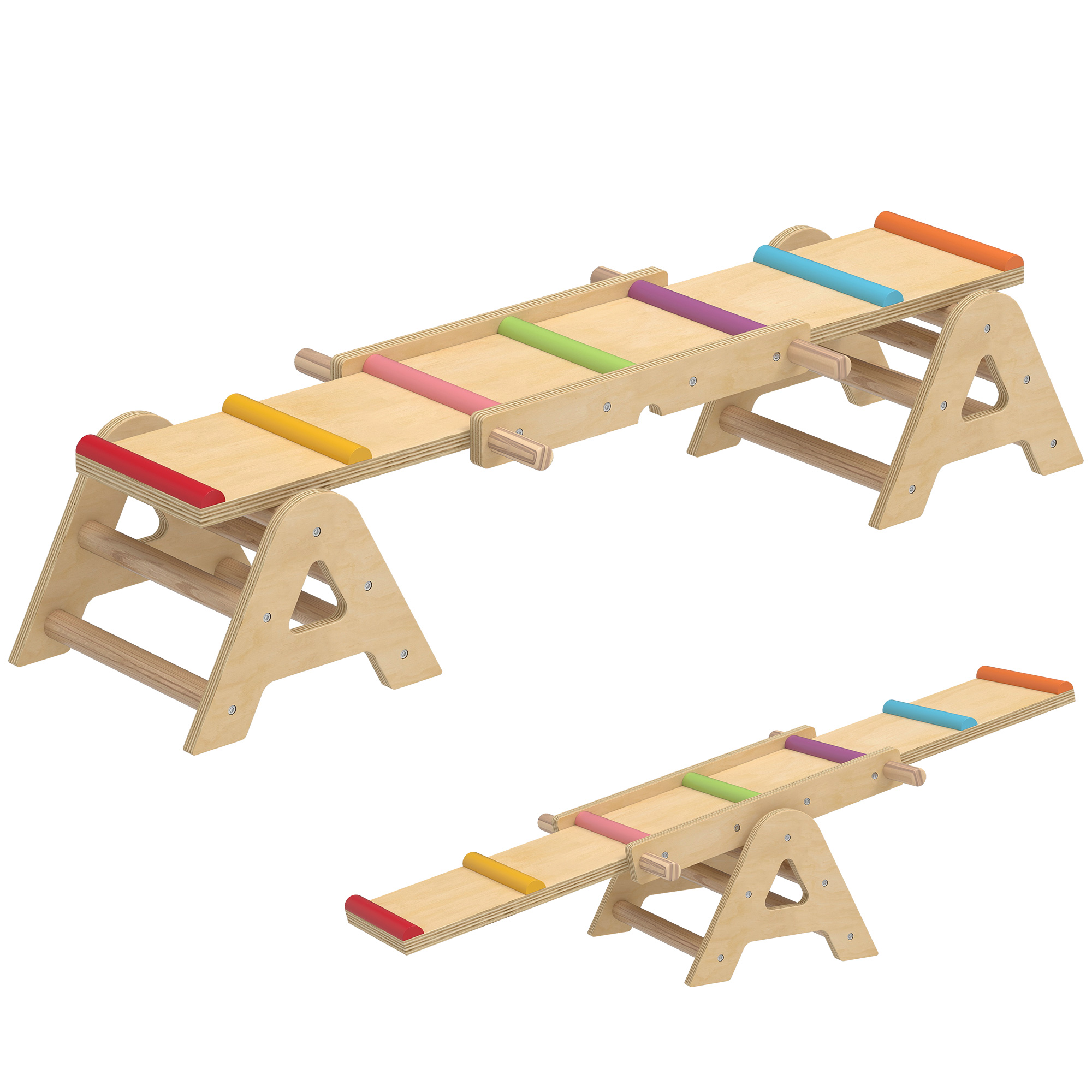 AIYAPLAY Balancín de madera y barra de equilibrio, 2 en 1, balancín infantil para 2-4 años, 133 x 38 x 24 cm, Multicolor   Aosom España