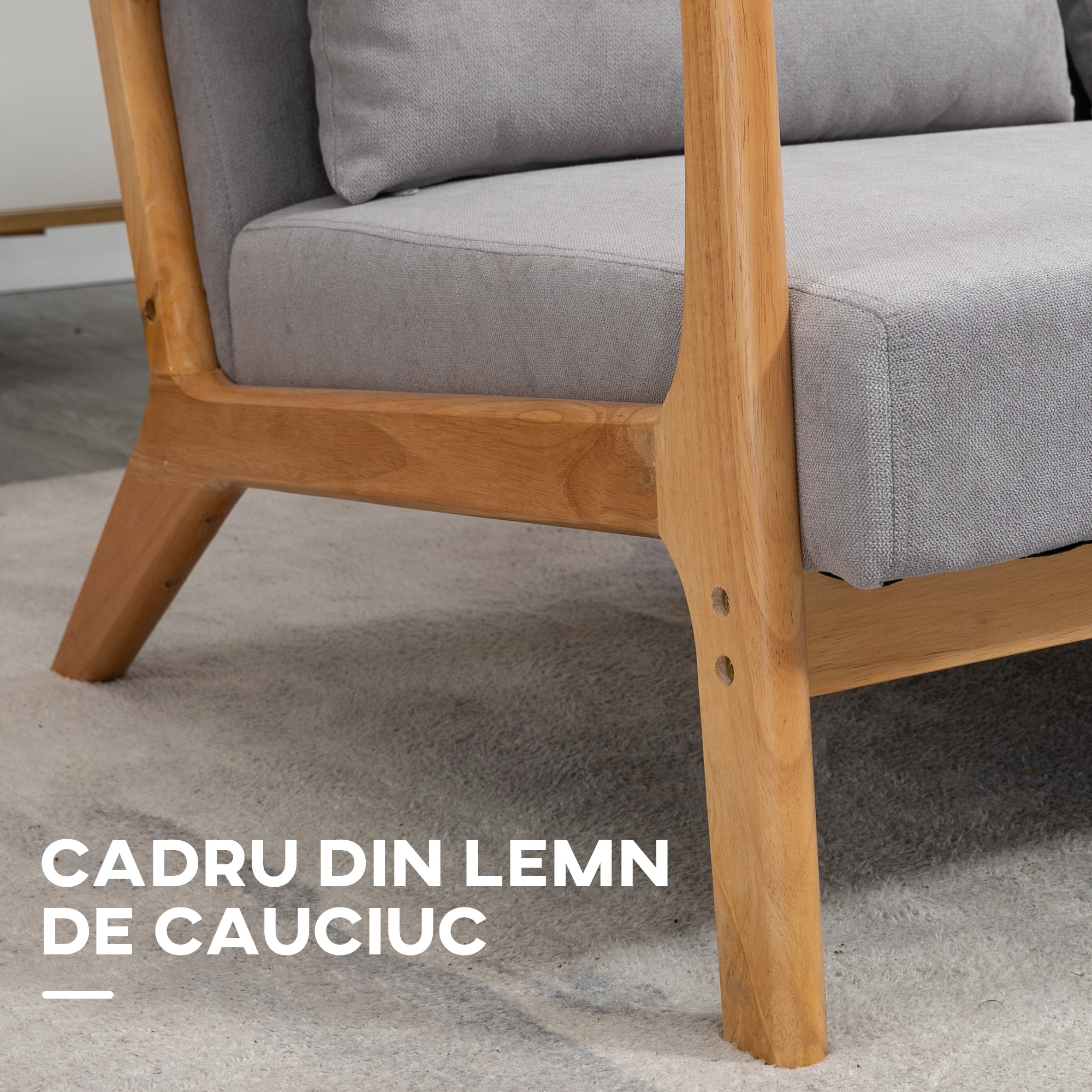  Canapea cu 2 locuri moderna din Lemn cu perne, tasatura cu efect de catifea, 122x80x72 cm, Gri [4]