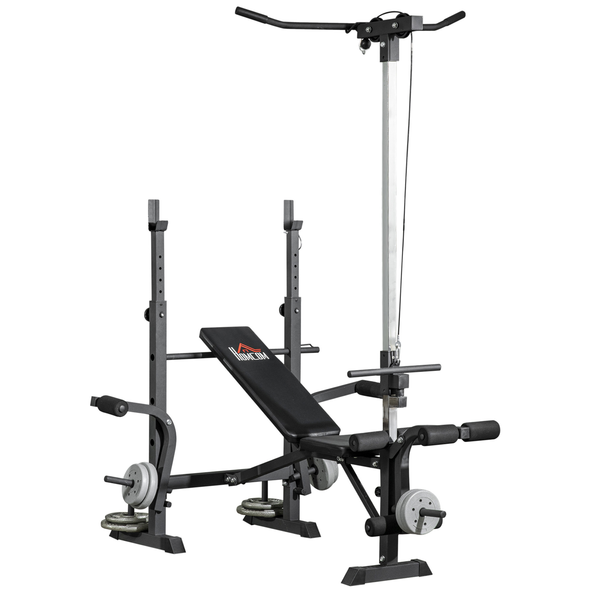 HOMCOM Banco de Pesas Multifuncional Ajustable para Entrenamiento de Cuerpo Entero 180x134x200 cm Plata y Negro | Aosom España