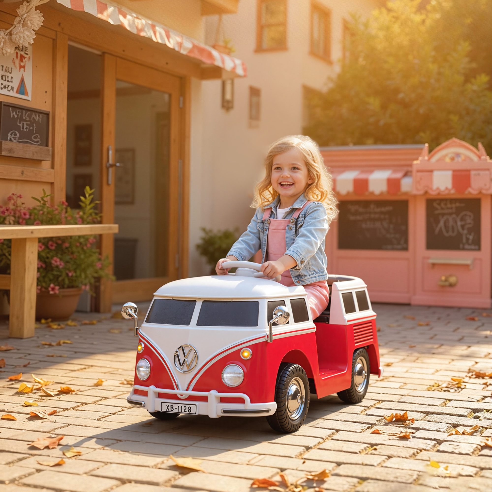 AIYAPLAY Elektrische kinderauto, Volkswagen 12V kinderauto met MP3, tweemotor, elektrisch voertuig met toeter, 89x49x41,5 cm, Rood | Aosom.nl