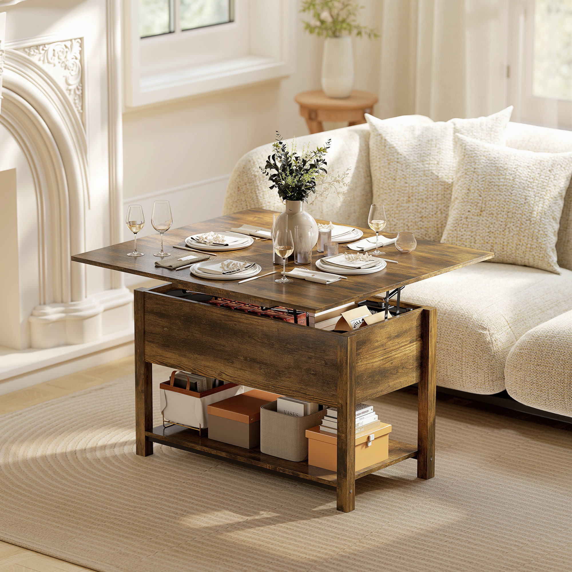 HOMCOM Hochklappbarer und ausziehbarer Couchtisch, Wohnzimmertisch mit klap günstig online kaufen