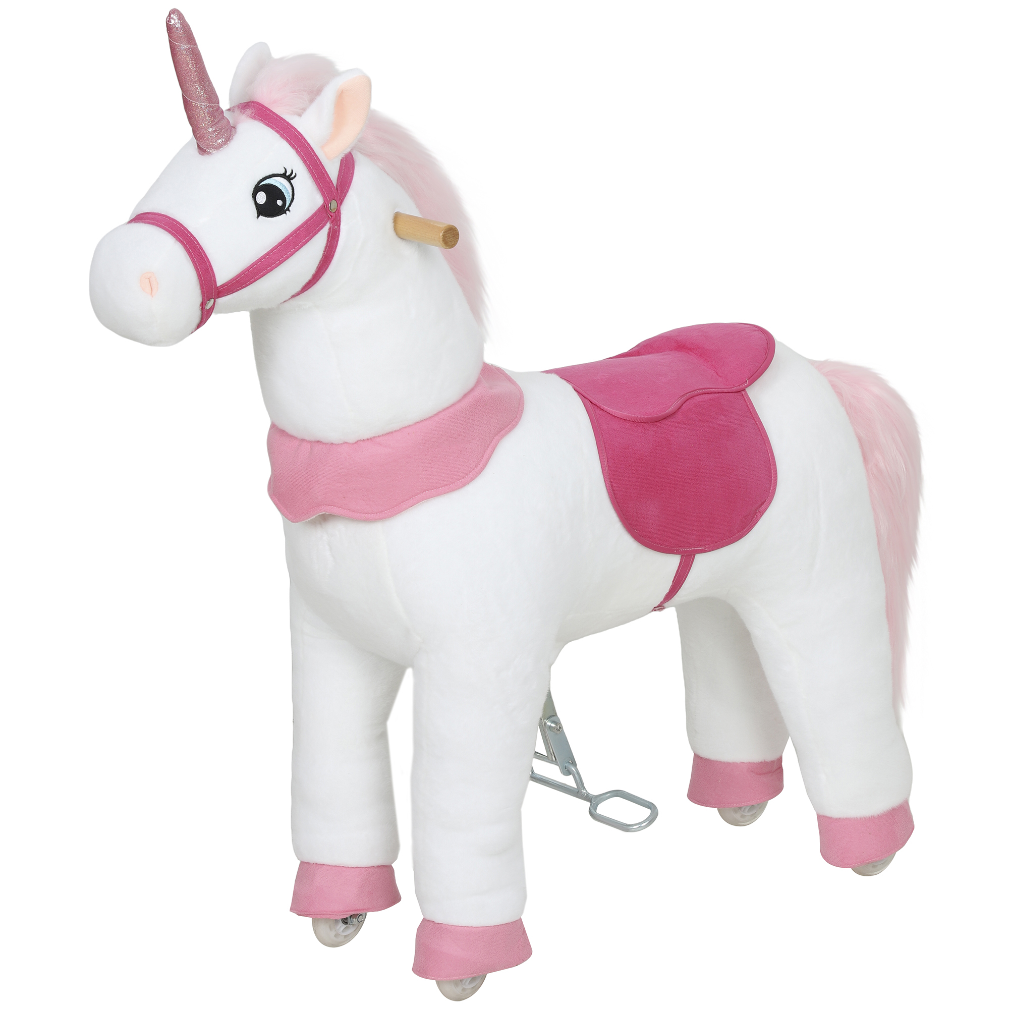 AIYAPLAY Cheval d'équitation pour enfants, design licorne, revêtement en tissu, cadre stable, roues douces, cheval à bascule, 3-5 ans, Blanc