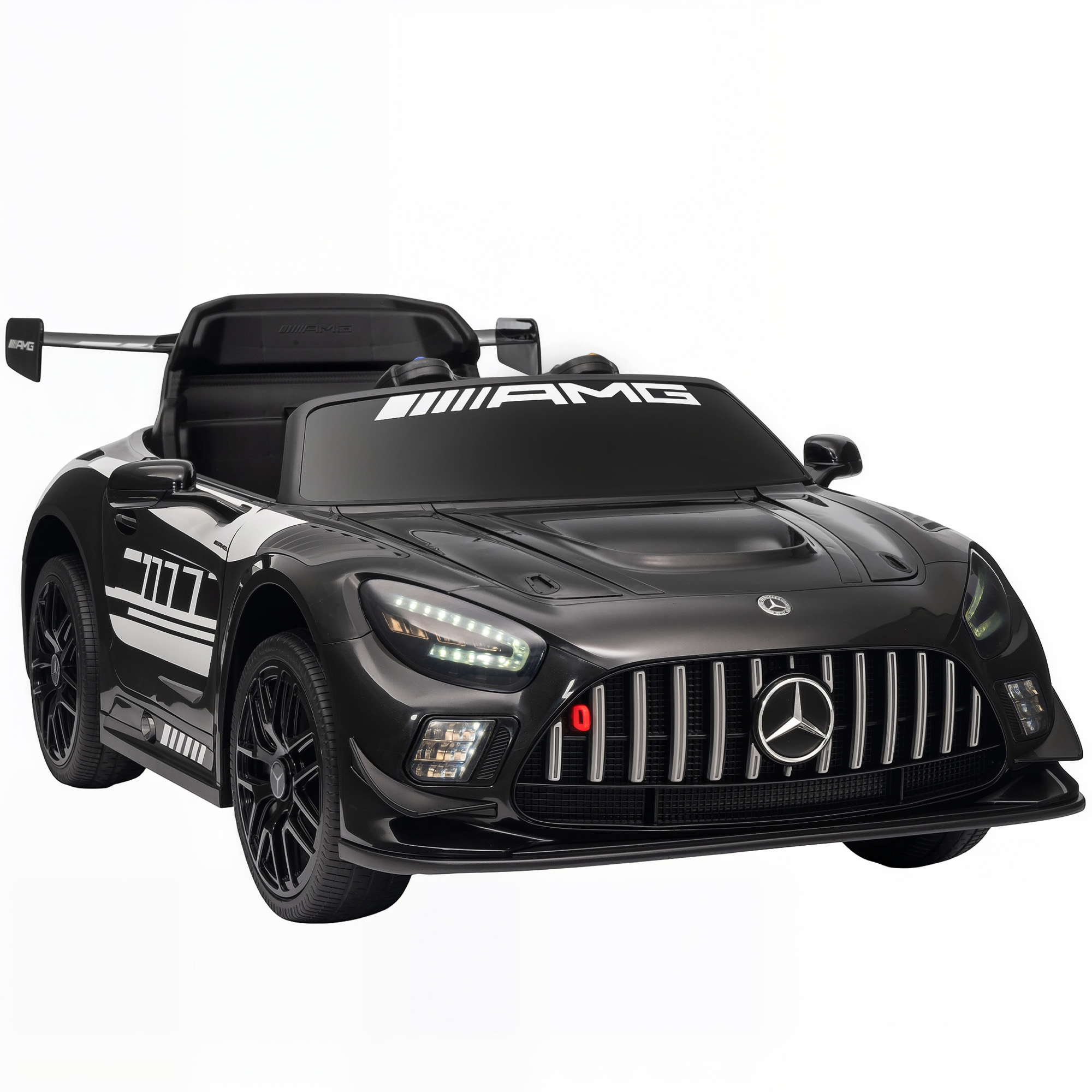 AIYAPLAY Mercedes AMG Elektrische Kinderauto 12V Accu LED Licht Muziek 2.4G Afstandsbediening Zachte Start 3-8 Jaar Zwart 30kg | Aosom.nl