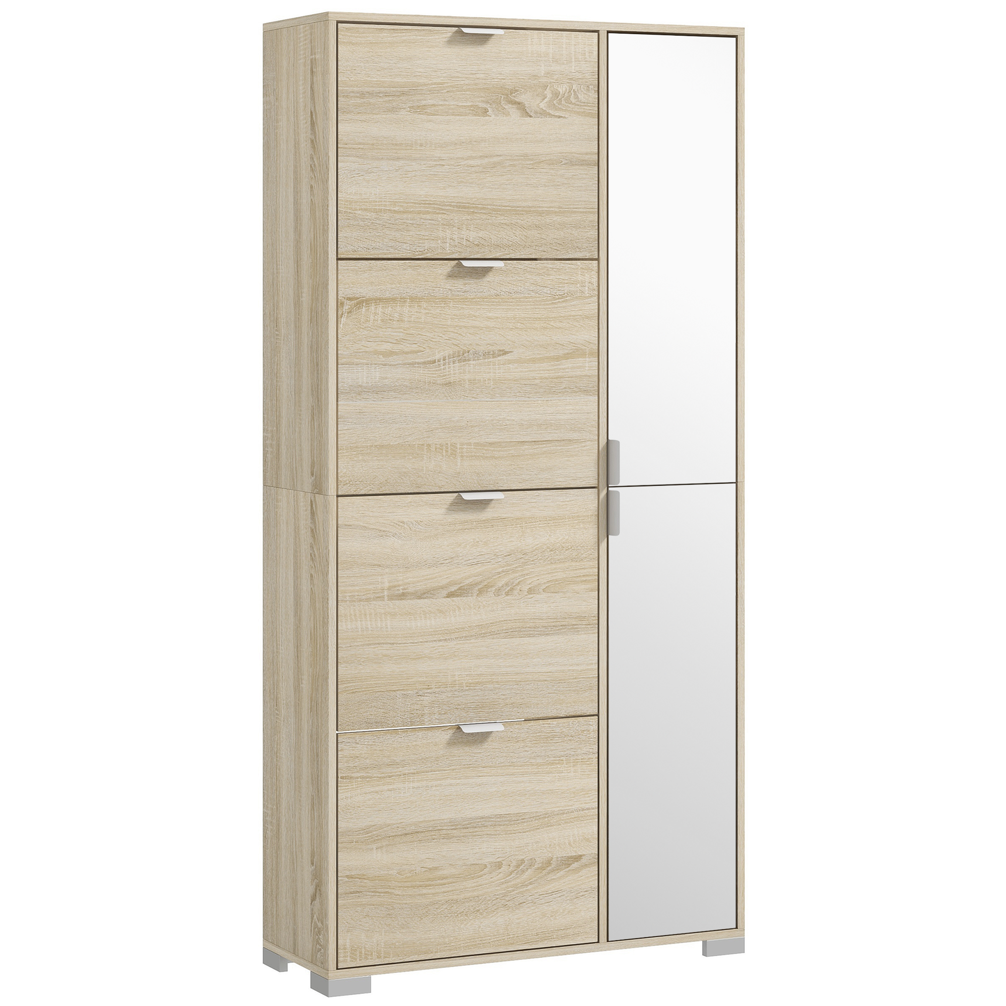 Meuble à chaussures avec 4 abattants, 2 placards et façades miroir pour 16 paires de chaussures, meuble d'entrée