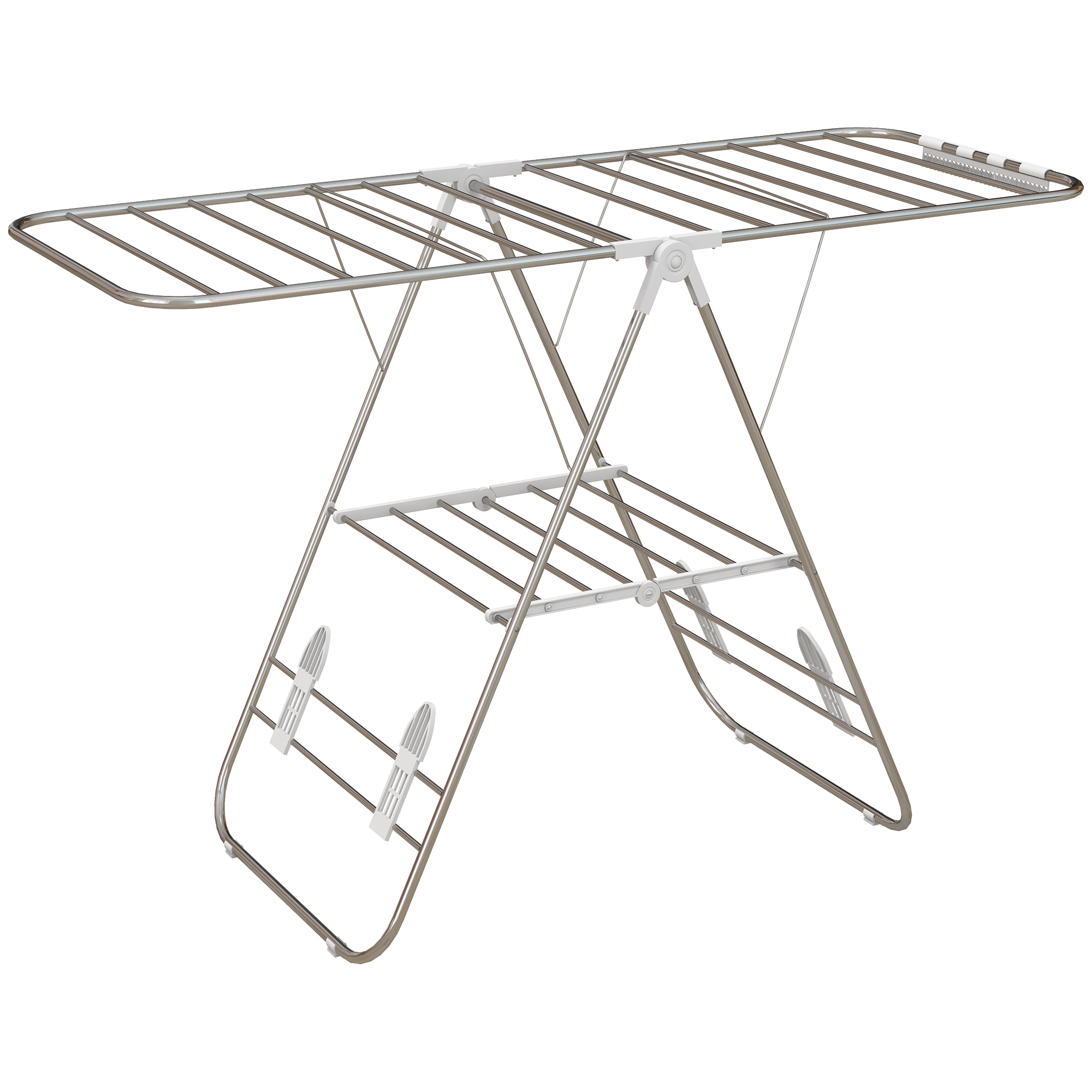 HOMCOM Séchoir à linge sur pieds pliable étendoir 2 niveaux ajustables dim. 148L x 60,5l x 98H cm