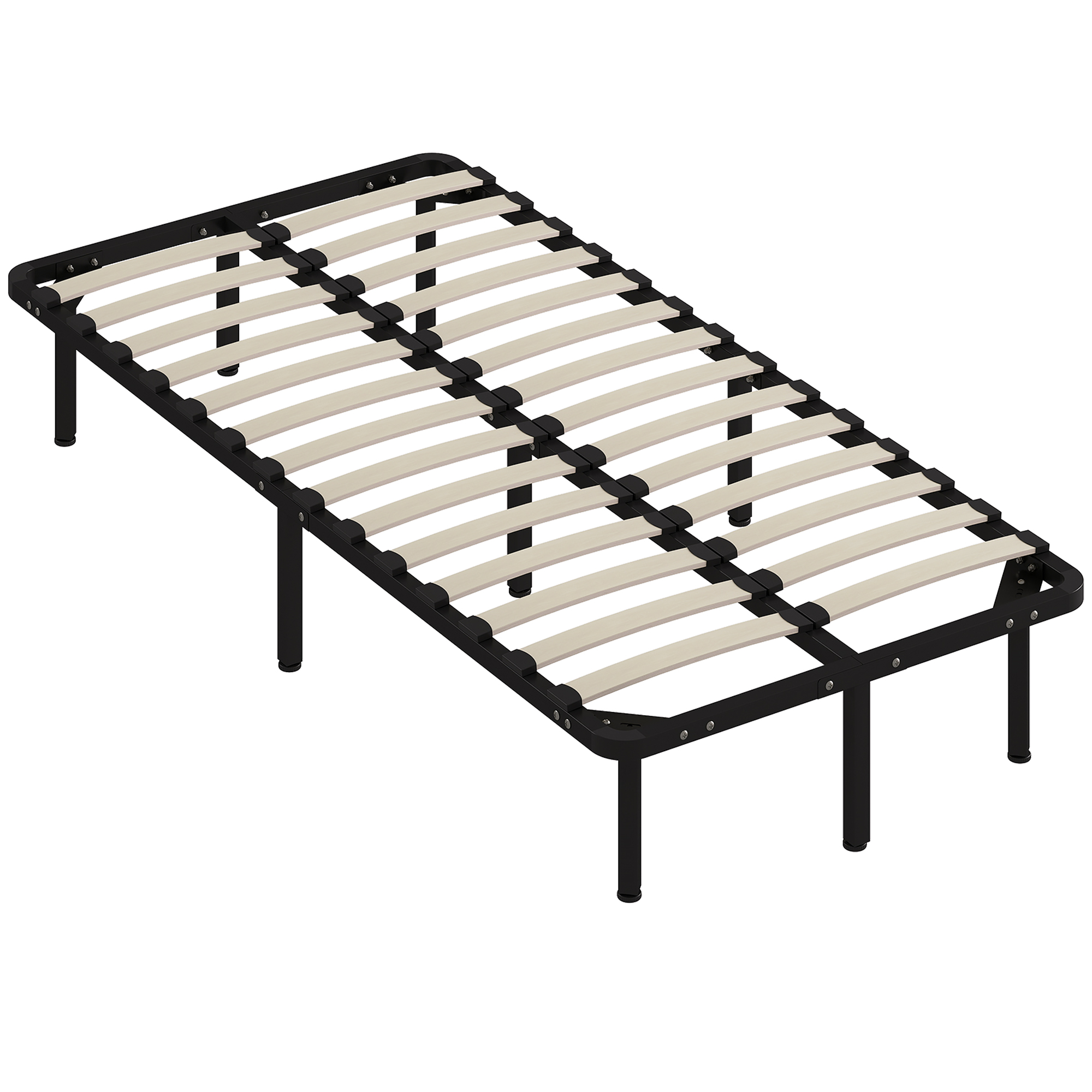 HOMCOM Estructura de Cama Industrial de 28 Lamas con Espacio de Almacenaje, en Madera y Acero, 190x90x31 cm, Negro y Madera   Aosom España