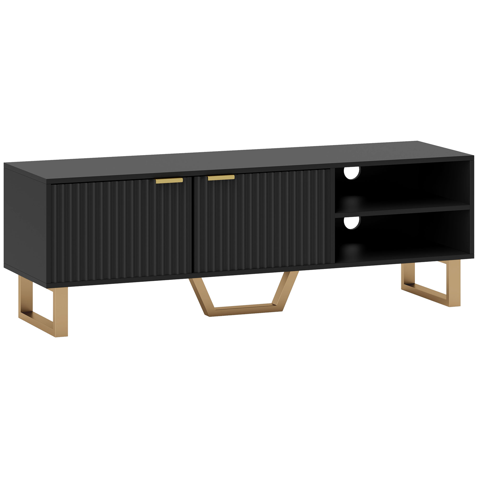 HOMCOM Meuble TV banc TV pour téléviseur jusqu'à 70 pouces - placard à 2 portes cannelées, compartiment ouvert et passe-câbles