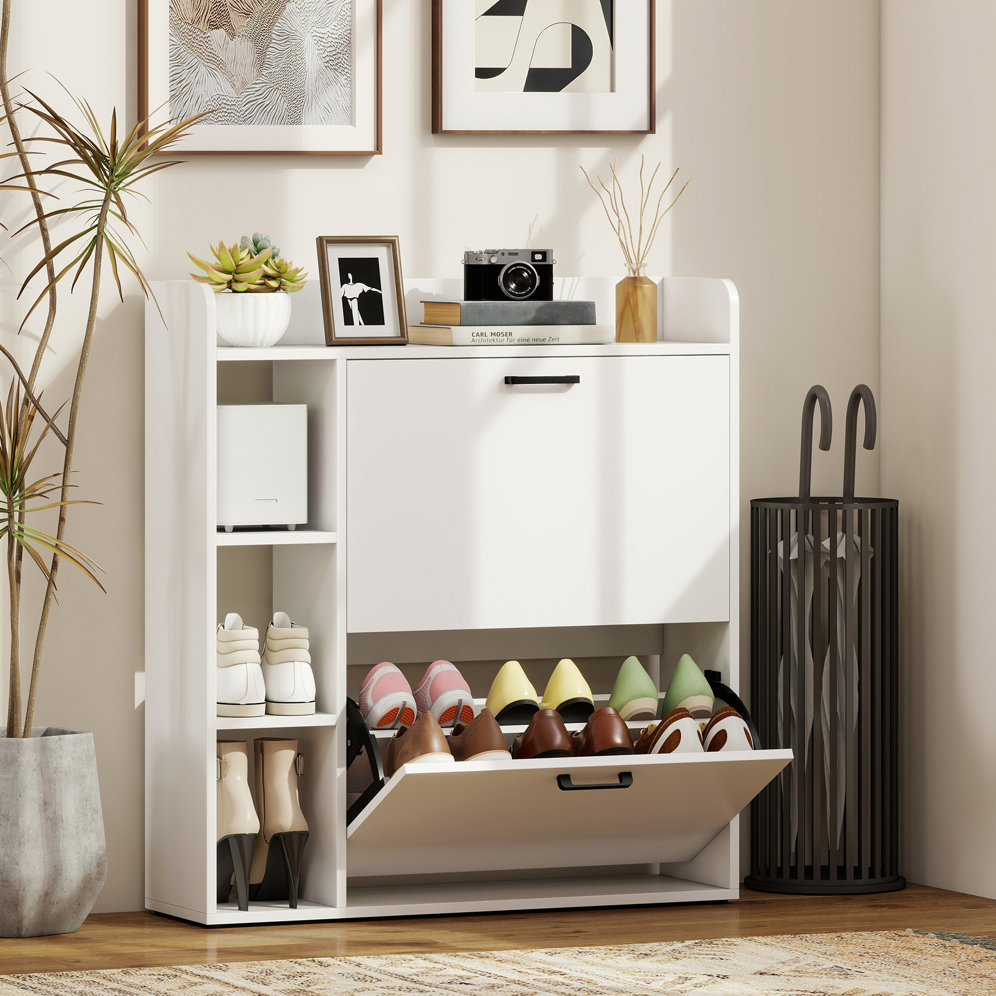 HOMCOM Slim-Schuhschrank mit 2 Klappklappen, Schuhschrank für den Eingangsb günstig online kaufen