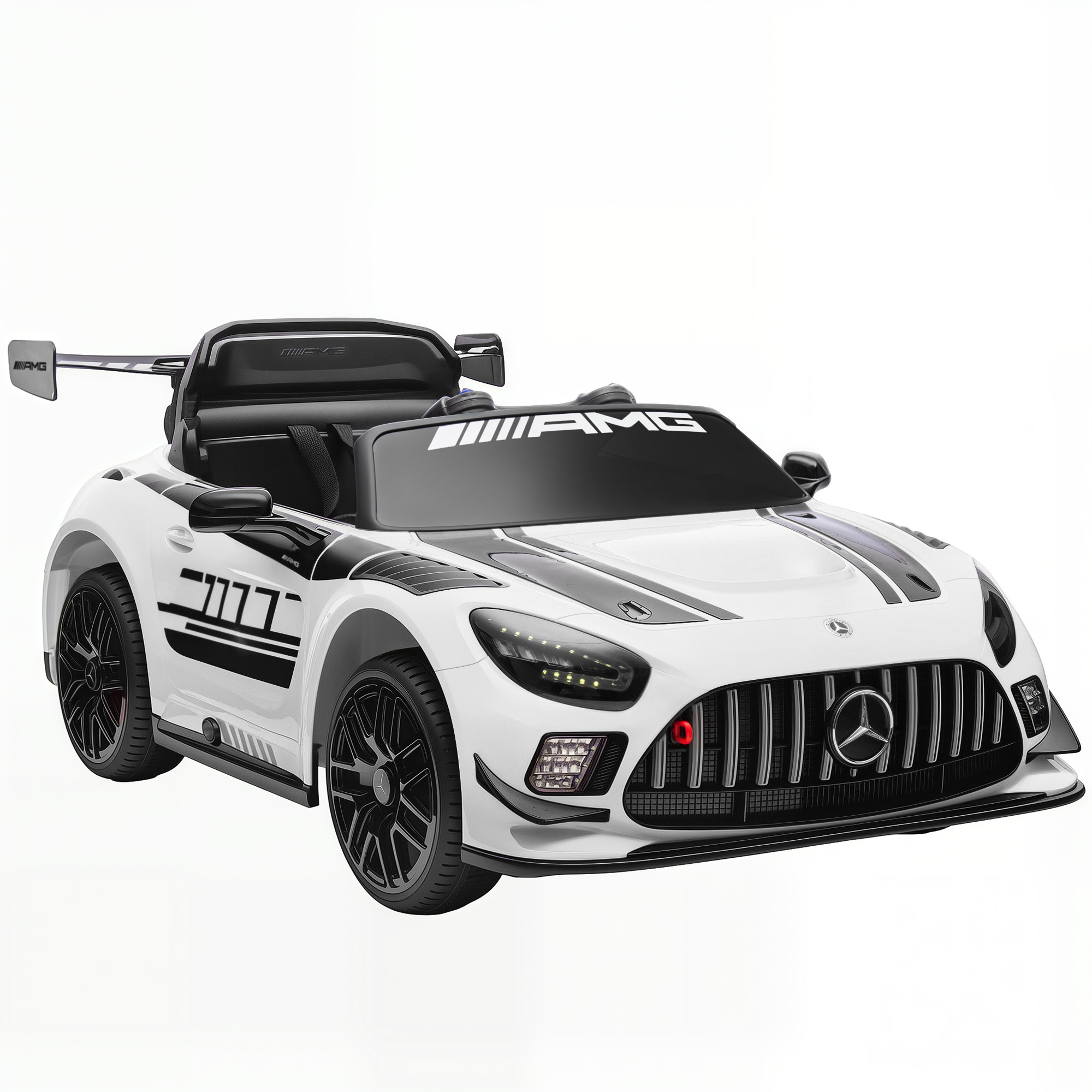 AIYAPLAY Coche Eléctrico para Niños Mercedes-AMG GT3 Evo con Mando a Distancia Motor Doble Ruedas Auxiliares Asa Música Blanco